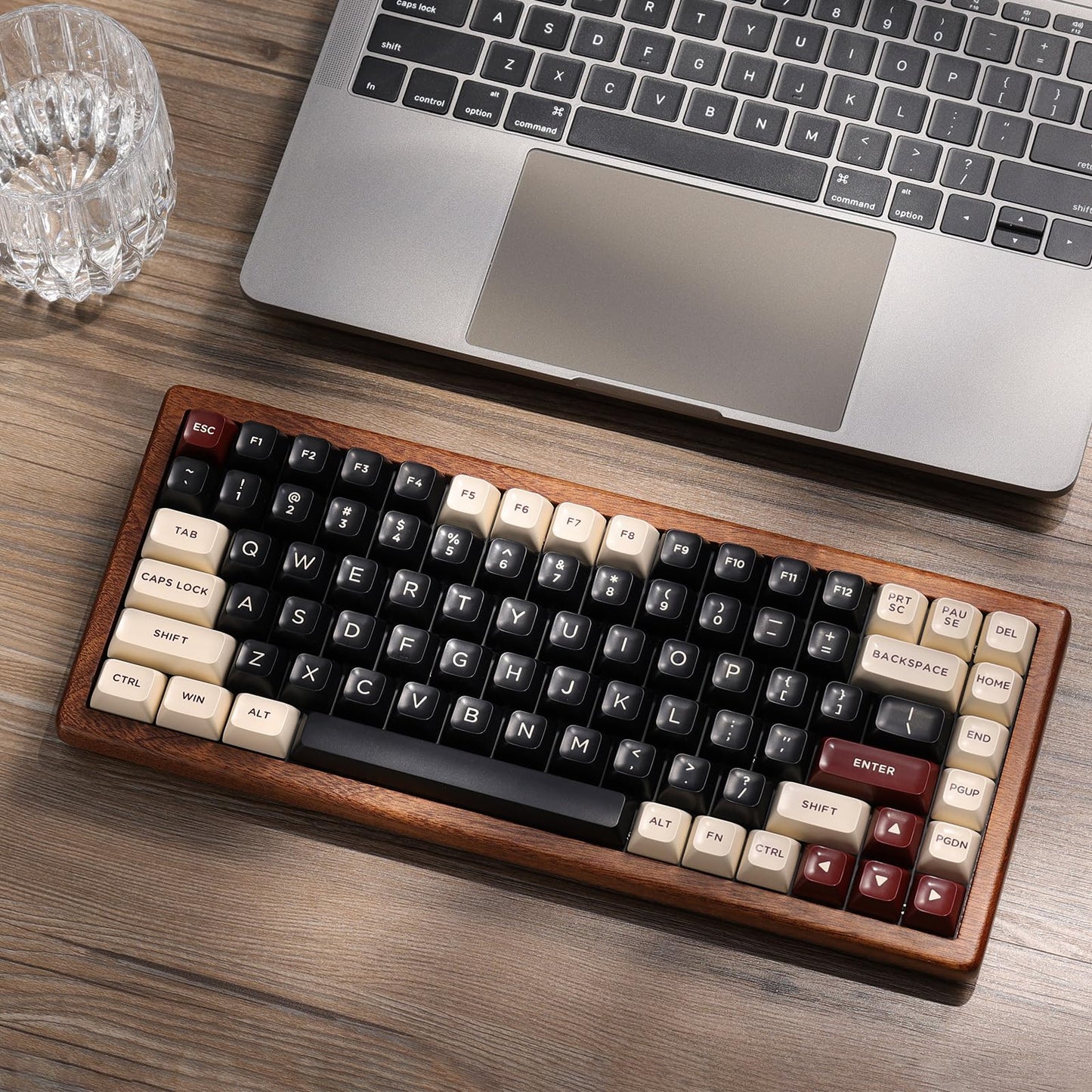GLENCREAG WK84 USB-C Wired Wooden Mechanical Keyboard, 75% Layout 84 Keys, Gasket Mount, RGB Backlit, Hot-Swappable Green Switches, QMK/VIA Programmable, for Gaming & Typing