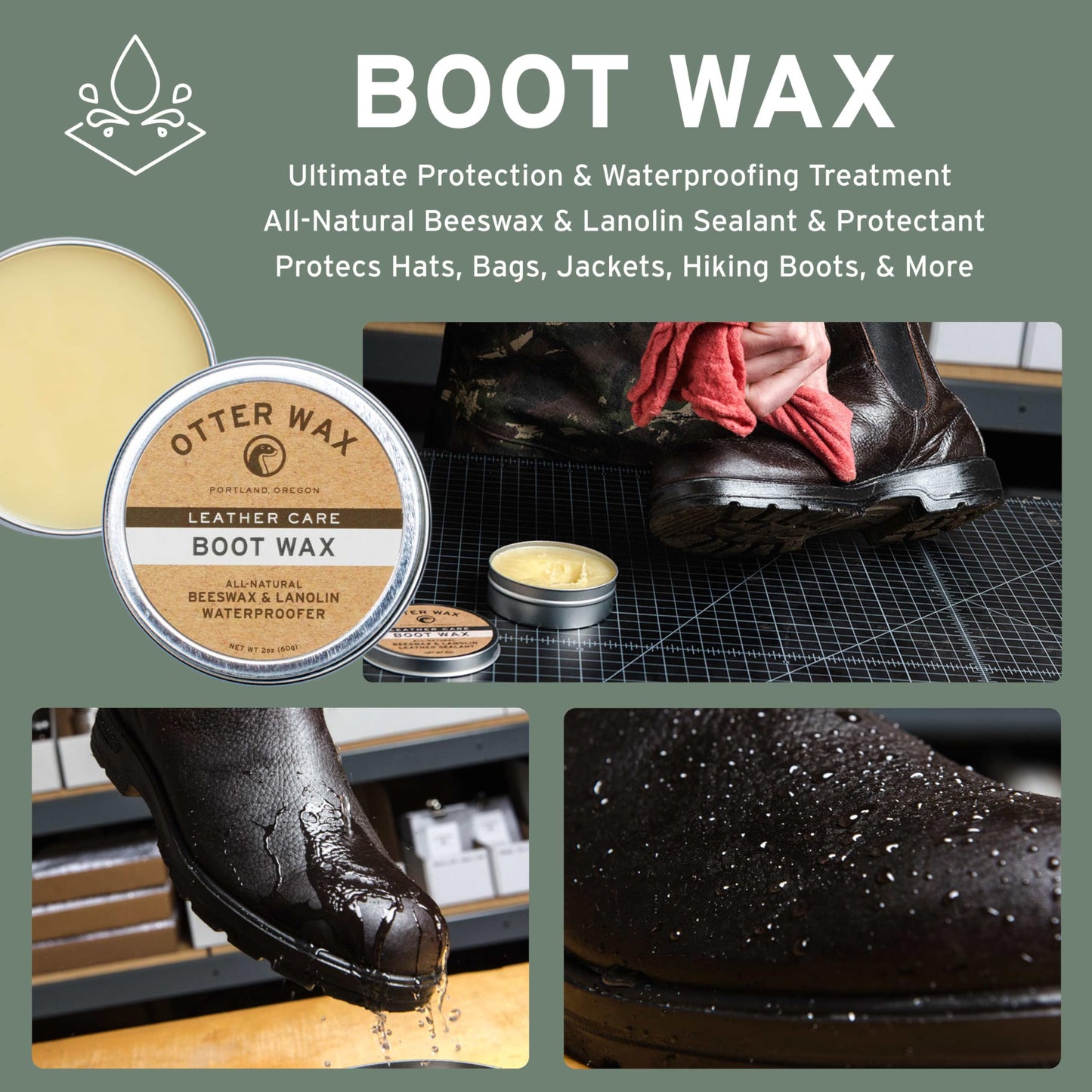 Otter Wax Leather Care Kit, Saddle Soap, Conditioning Salve, Boot Wax, Restoring Oil, Complete Shoe and Boot Care Set for Leather