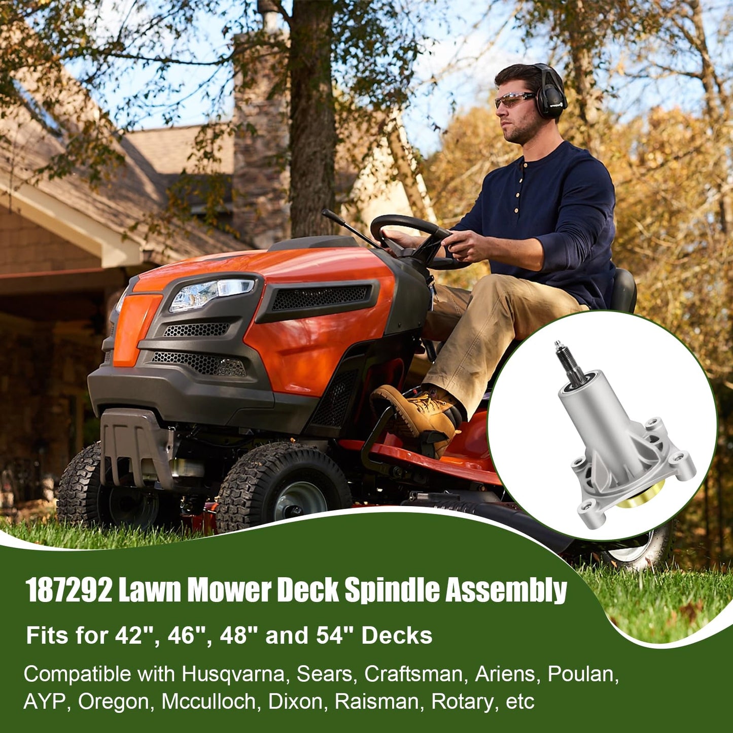 Upgrade 532187292, 187292,192870,567253301 Lawn Mower Deck Spindle Assembly for H-usqvarna, Crafts-Man, P-oulan 192870 532192870 532187281, 587819701, 587125401 Fits 42", 46", 48", 54" Decks by Podoy