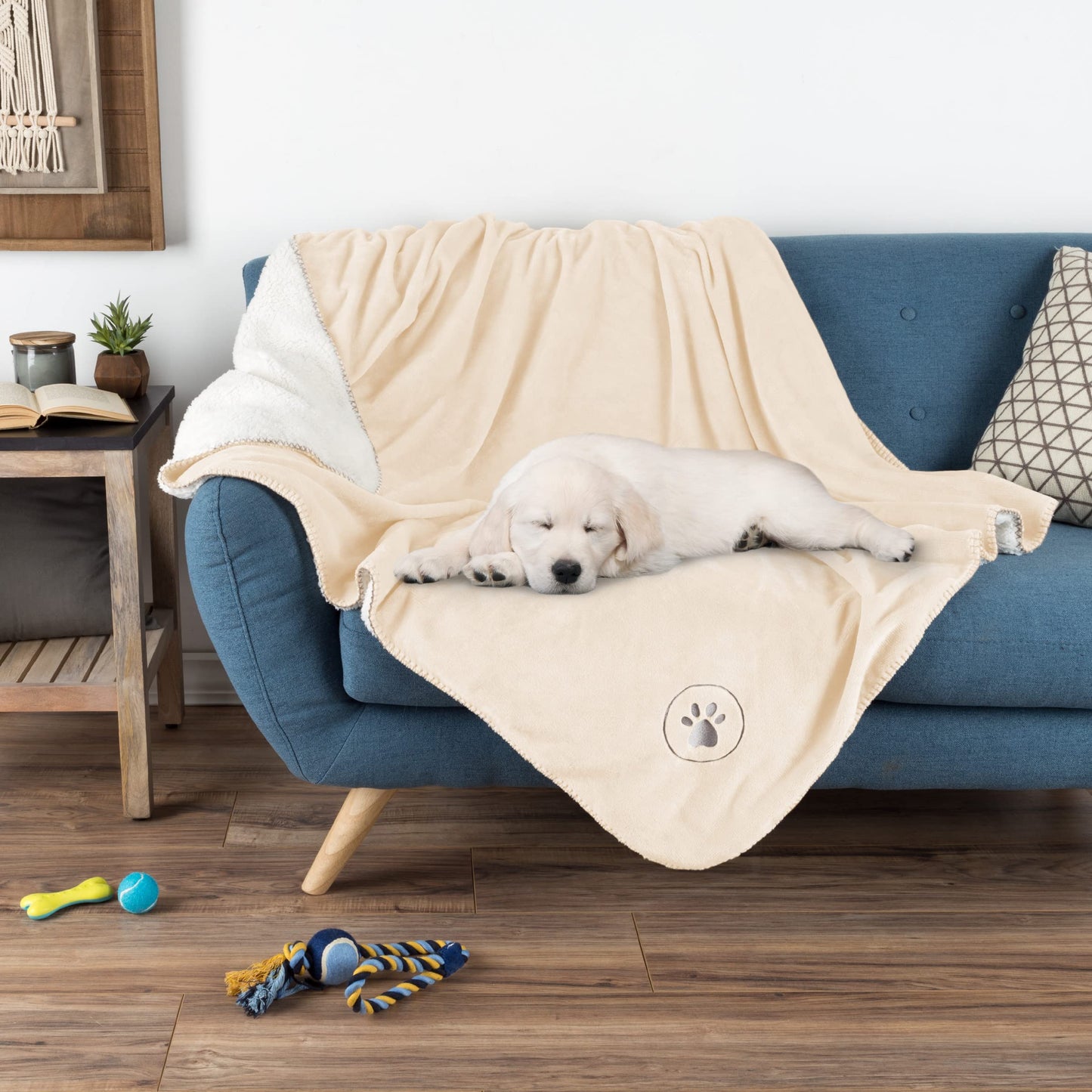 Waterproof Dog Blanket - 50x60-Inch Reversible Sherpa Dog Blanket for Couch, Bed, or Car - Protects from Spills, Stains, or Pet Fur by PETMAKER (Cream)