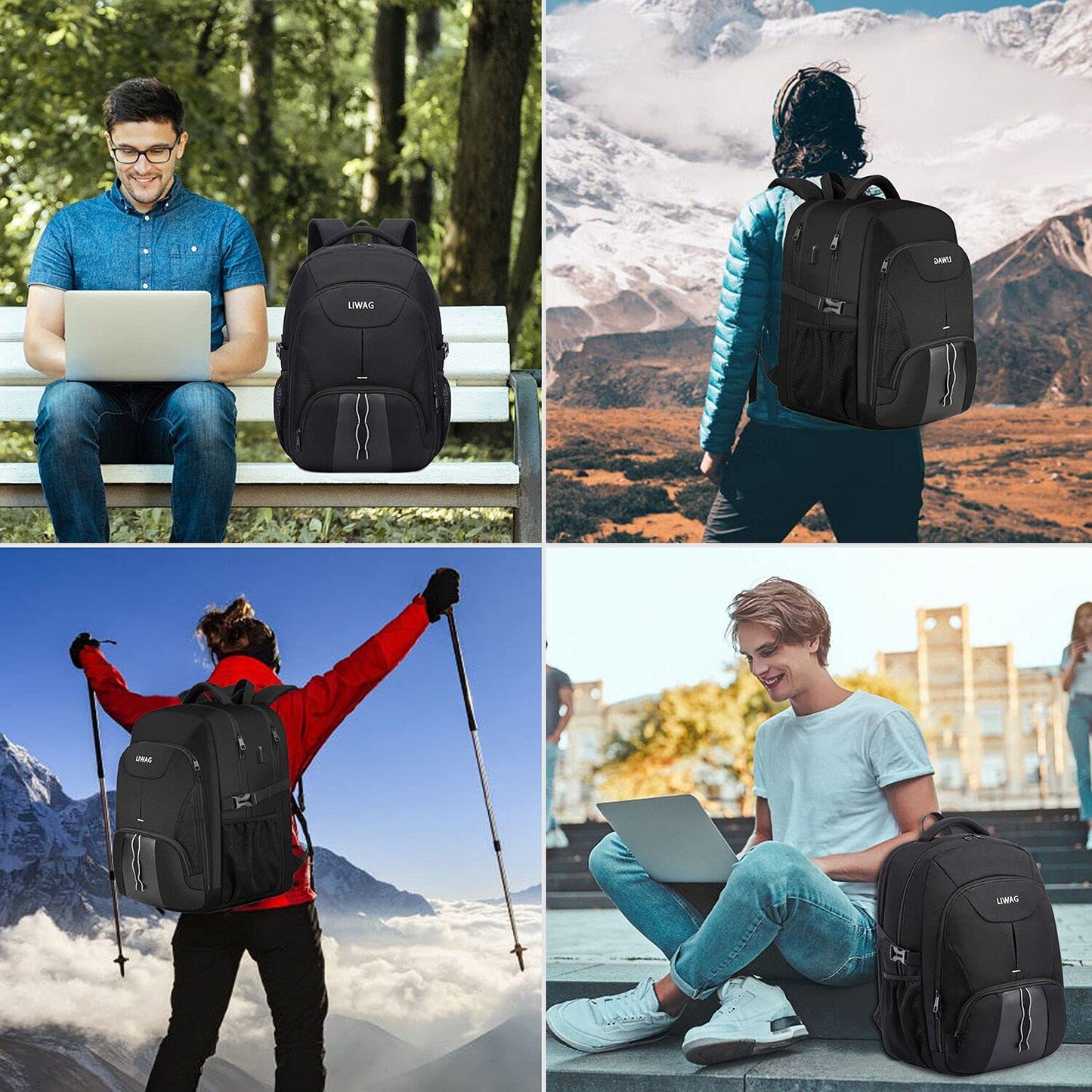Extra Large Backpack for Men Durable Travel Laptop Backpack 50L with USB Charging Port,Water Resistant 17.3 inch Computer Bag,TSA Friendly Big Business Anti Theft Work College School Bookbags,Black