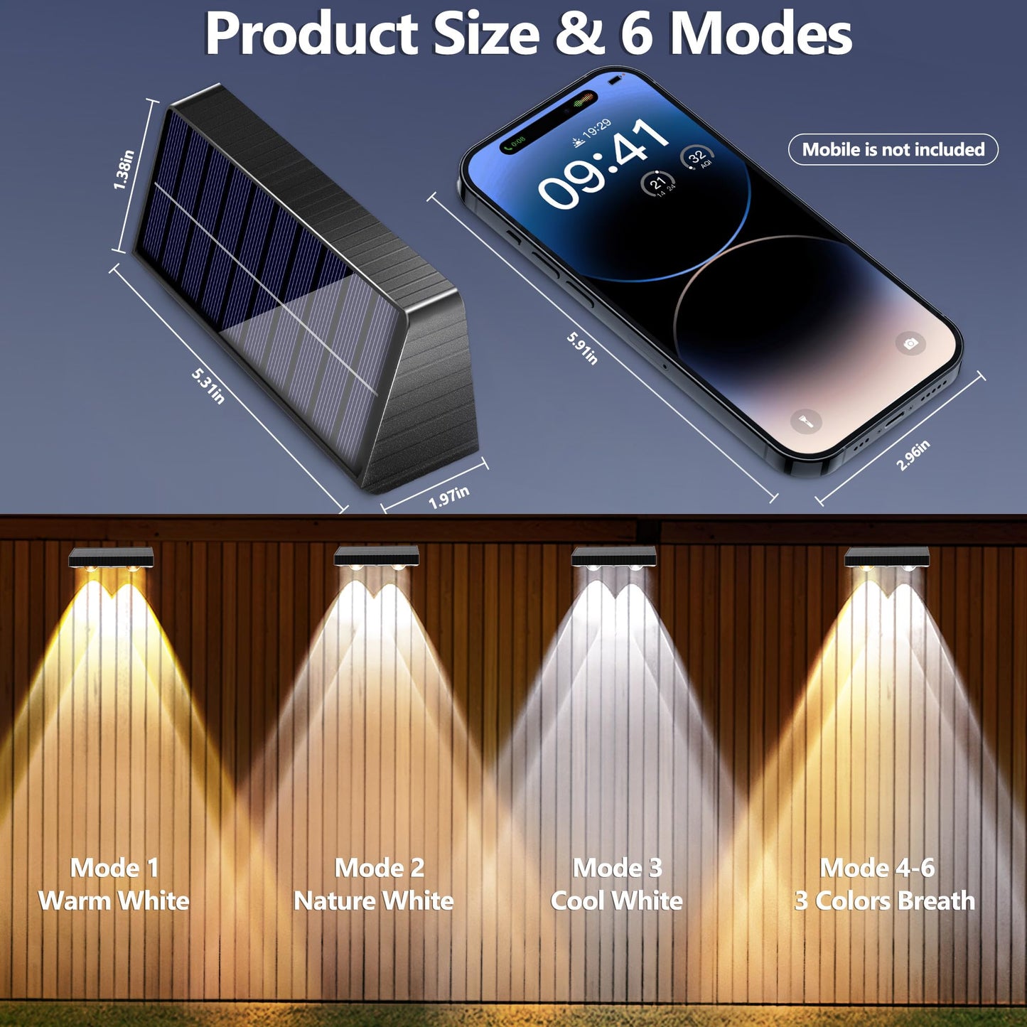 Brizled Solar Fence Lights, 8 Pack 3 Colors 6 Modes 250ml Fence Solar Lights Outdoor, IP65 Waterproof Outdoor Wall Light Landscape Lighting for Outside Backyard Yard Garden Patio Stair Railing Wall