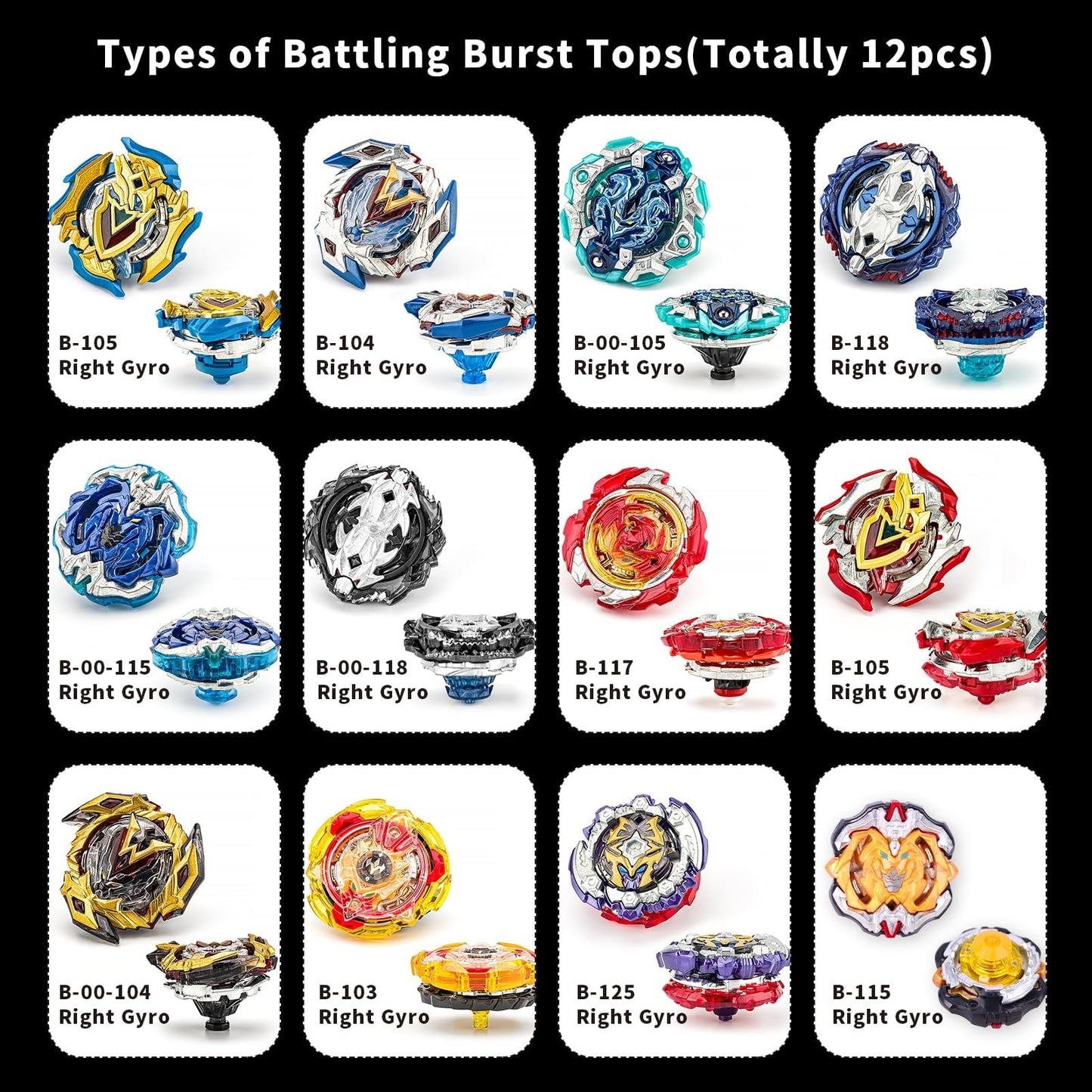 AIBREAY Battling Top Burst Gyro Toy Set 12 Spinning Tops 3 Launchers 1 Grip Toy Combat Battling Game with Portable Storage Box Gift for Kids Children Boys and Girl Ages 6+