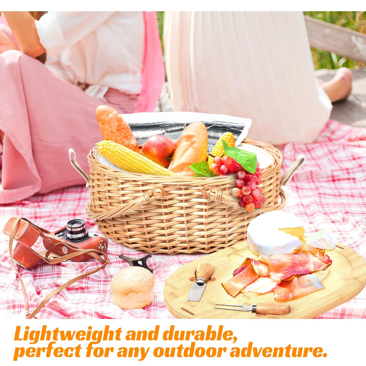 Hap Tim Wicker Picnic Basket Set with Blanket Charcuterie Boards for 2 - Unique Gifts Ideas for Couple, Engagement, Wedding, Bridal Shower, Family, Christmas, White Elephant Gifts for Adults(Y2408A-1)
