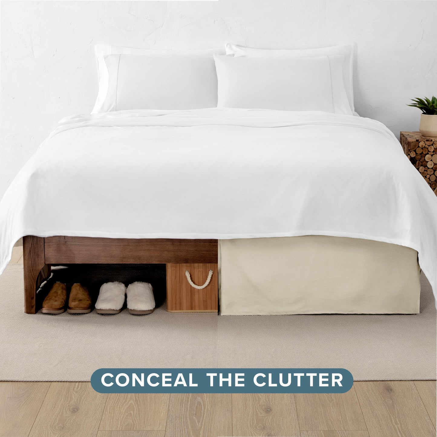 Bare Home Bed Skirt Double Brushed Premium Microfiber, 15-Inch Tailored Drop Pleated Dust Ruffle, 1800 Ultra-Soft Collection, Shrink and Fade Resistant (Queen, Sand)