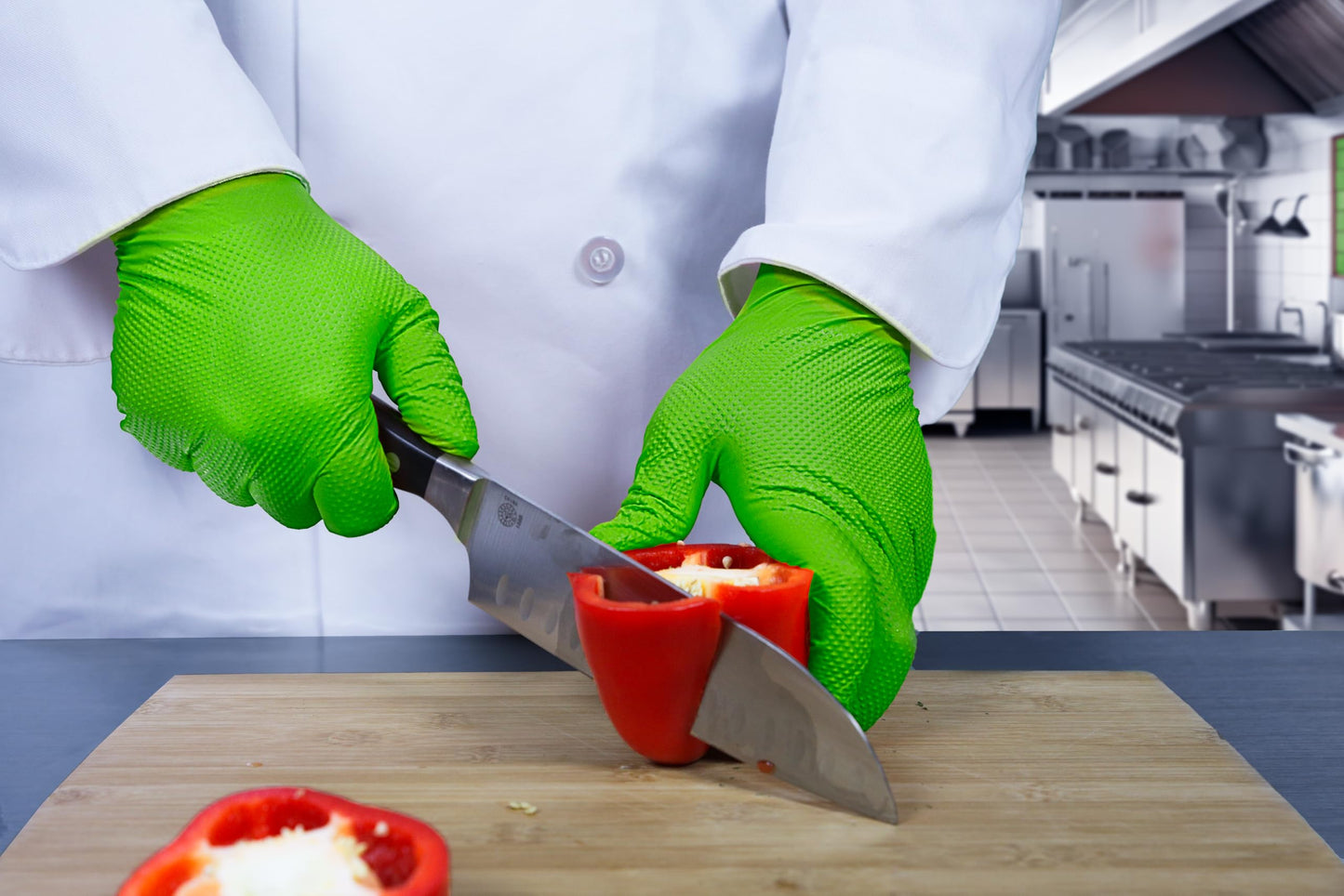 AMMEX Heavy Duty Green Nitrile 8 Mil Disposable Gloves - Extra Thick, Diamond Texture, Powder Free, Medium, Box of 100