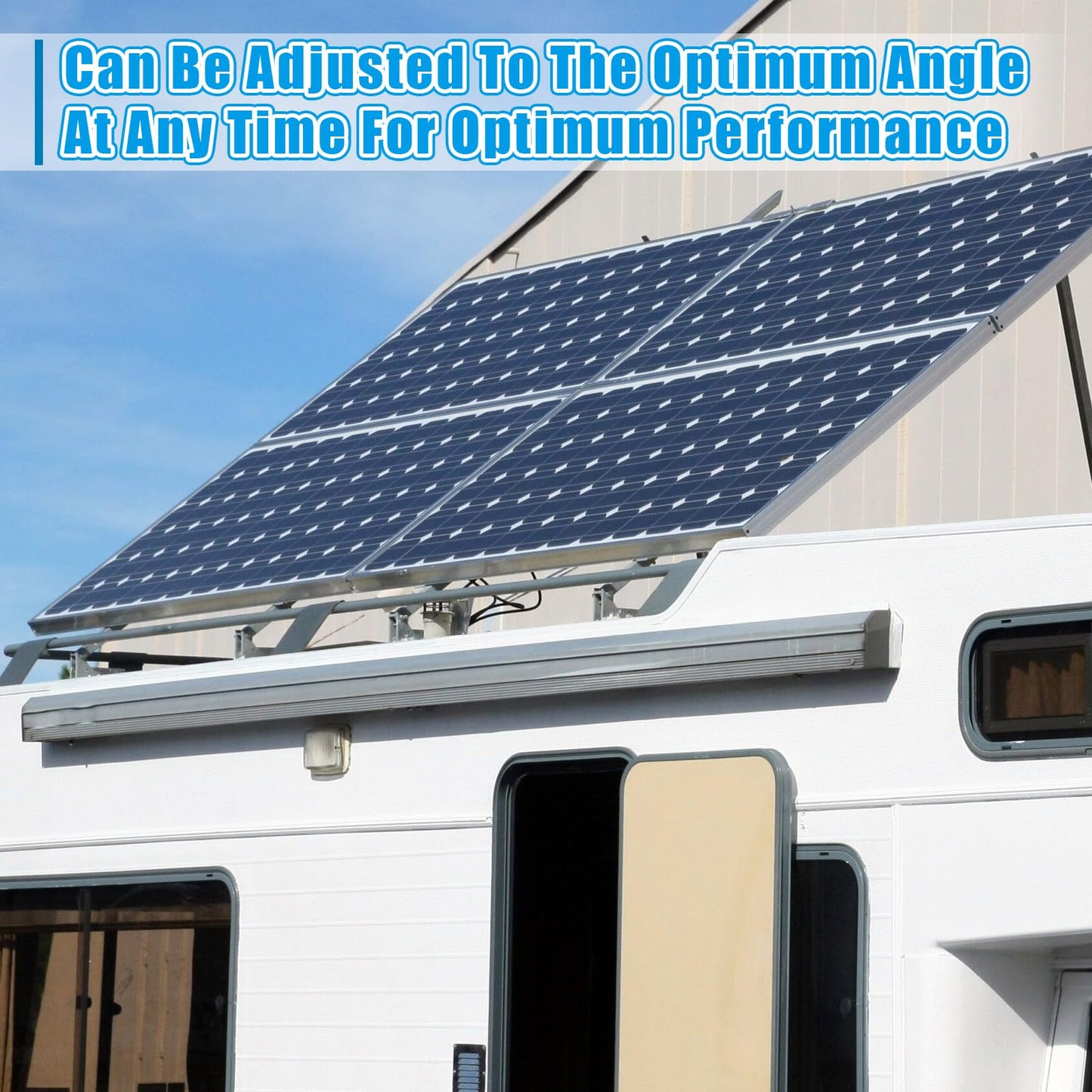 Oungy Adjustable Solar Panel Tilt Mount Brackets Aluminum Alloy Solar Panel Mounting Support up to 50 70 100 150 200 300 400 Watt Solar Panel for Flat Surface Roof RV Boat Off-Grid (Mount Only) Silver