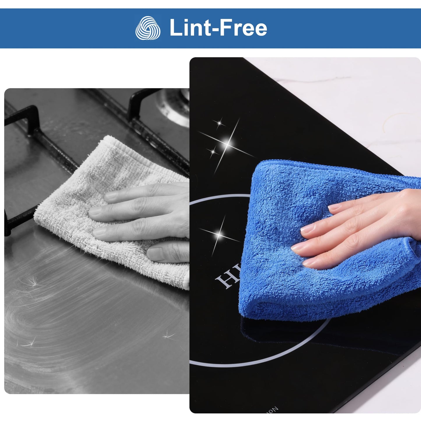 JOYMOOP Microfiber Cleaning Cloths 18 Packs, 11.8" x 11.8" Blue Reusable Kitchen Towels, Lint-Free Cleaning Rags, Super Absorbent Cleaning Cloths for Kitchen, Car, and Household Cleaning