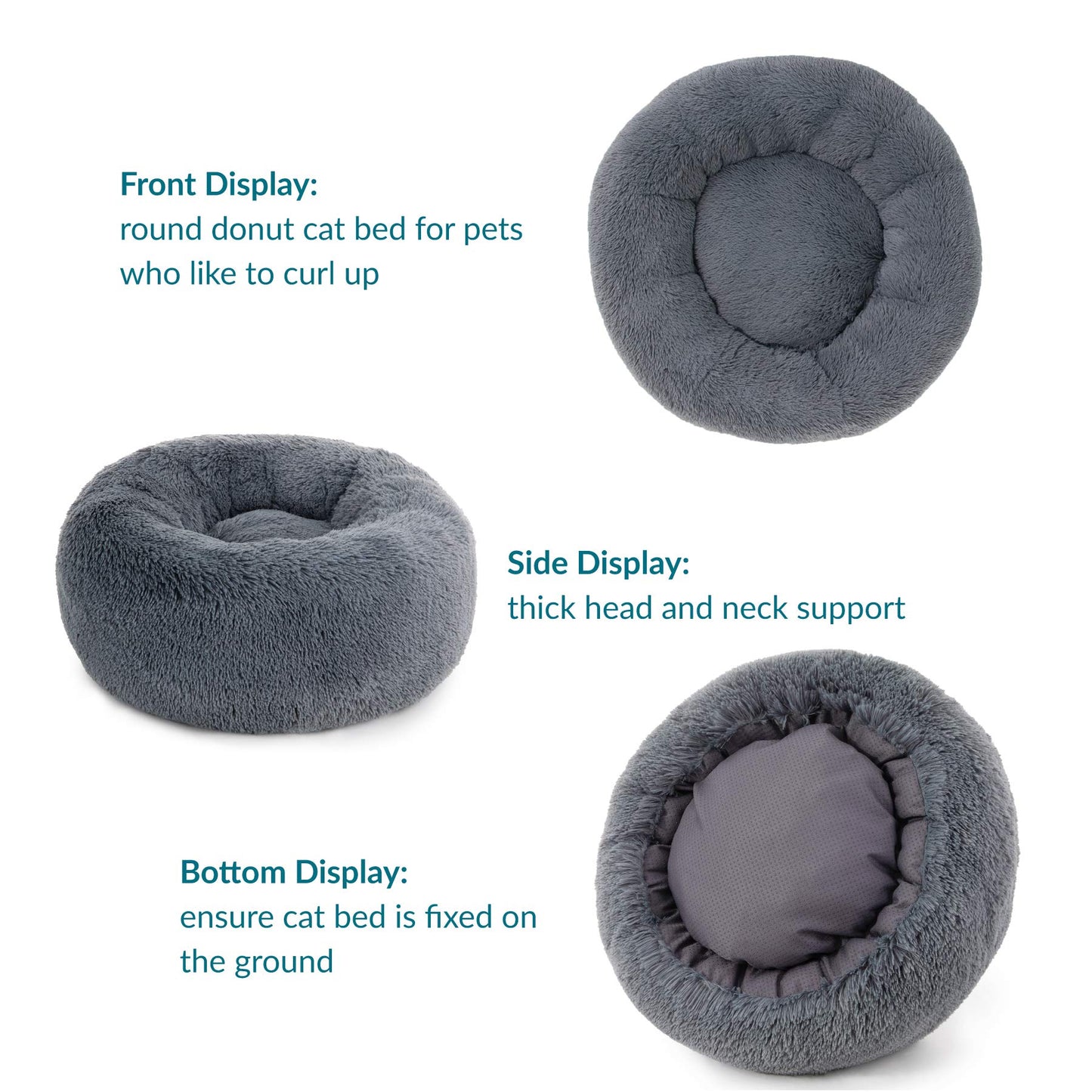 Bedsure Small Dog Bed Washable - Self Calming Dog Beds - 23 inches Fluffy Donut Cuddler for Small Deep Sleep Cat up to 25lbs - Indoor Round Dog Bed – Grey