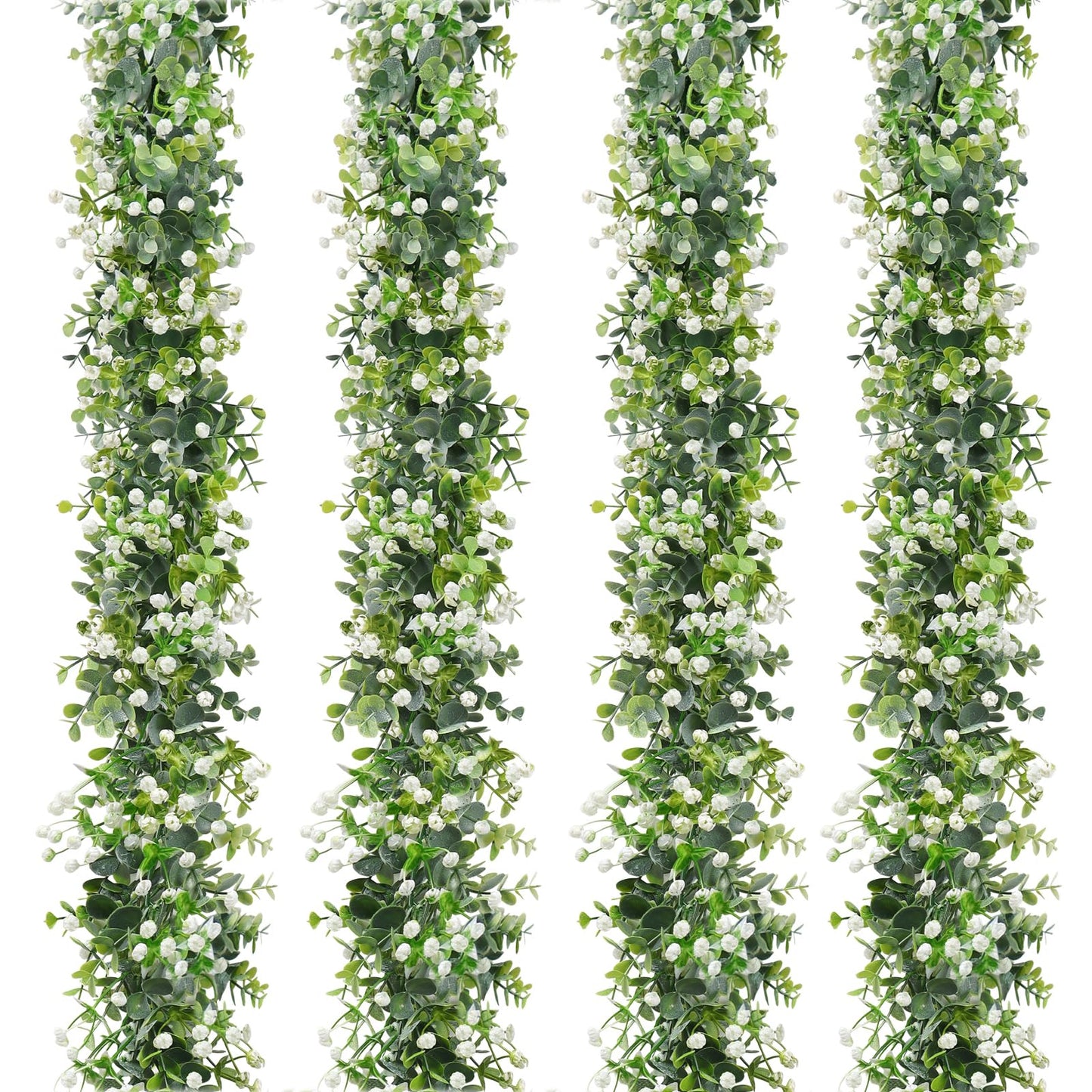 SOMYTING Artificial Eucalyptus Garland with White Flowers Artificial Greenery Garlands Fake Hanging Flower Garland Plant Artificial Vines for Wedding Backdrop Arch Wall Table Decor (4)