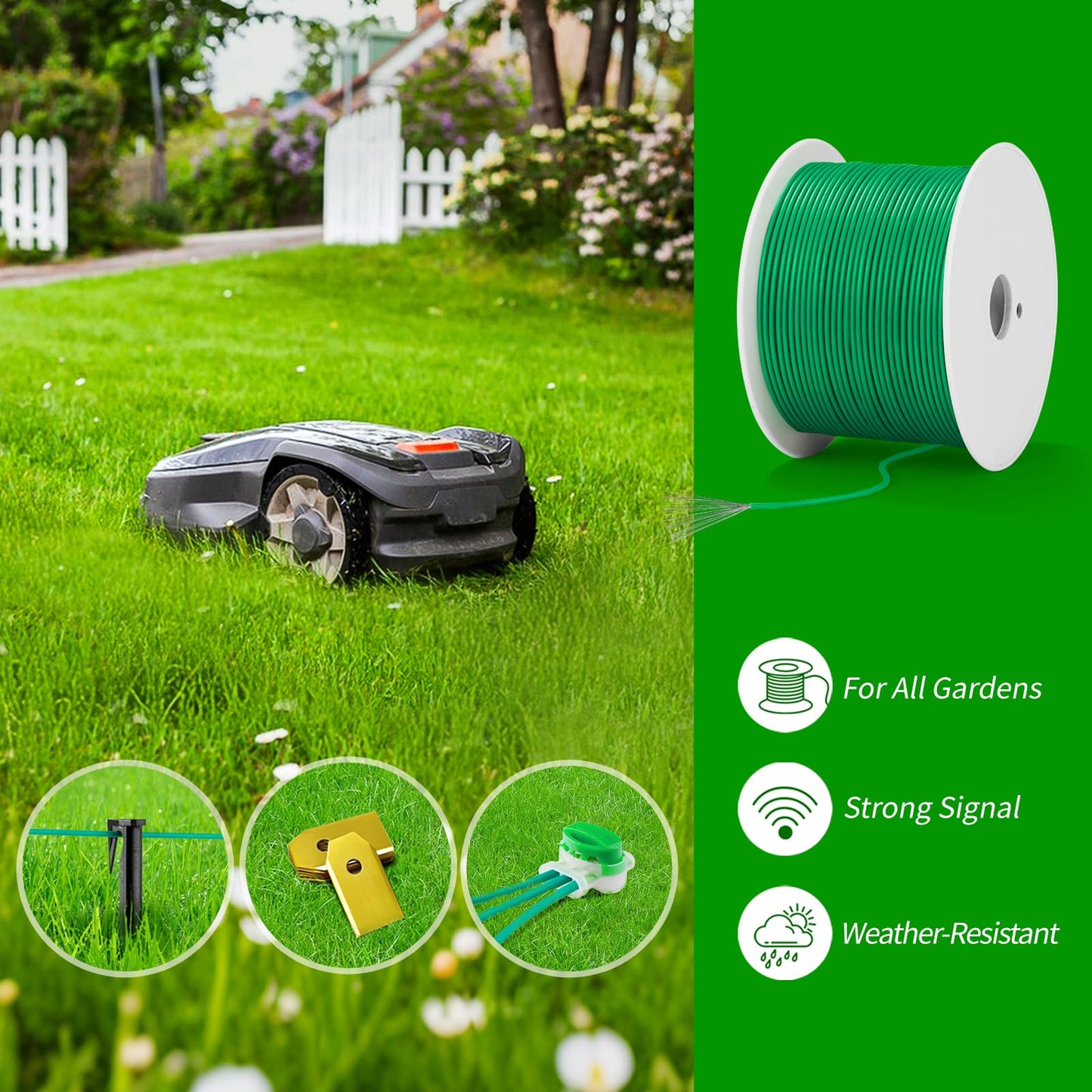 656ft/ 200m Universal Lawnmower Boundary Wire Contains 50x Lawn Pegs+10x Wire Connectors+9X Titanium Blades - Headley Tools Robotic Lawnmower Wire Compatible with Gardena/Husqvarna/Worx
