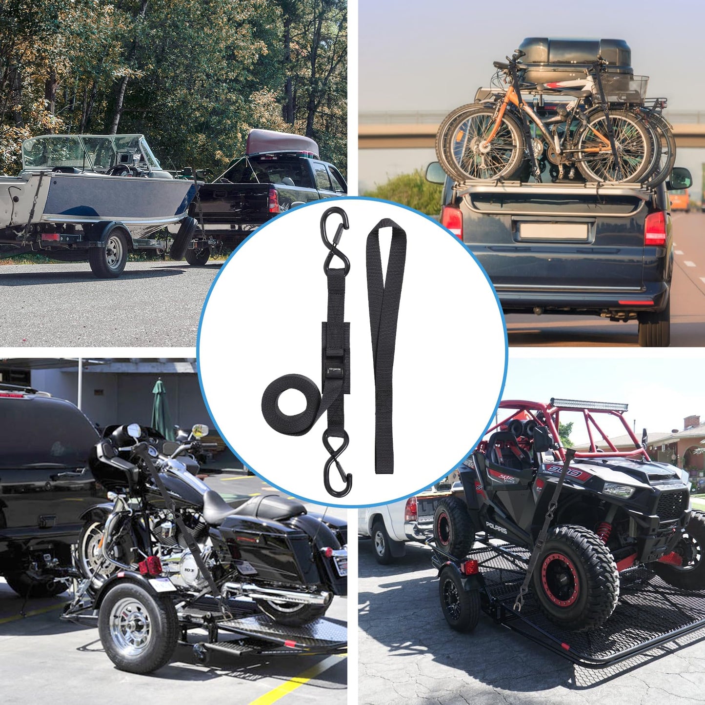 Strgenie Cam Buckle tie Down Straps 6 Feet 1200lbs Break Strength, 4pcs Heavy Duty tie Down Straps with Hooks and Soft Loops for Motorcycle, Dirt Bike, Trucks, Kayak, Car