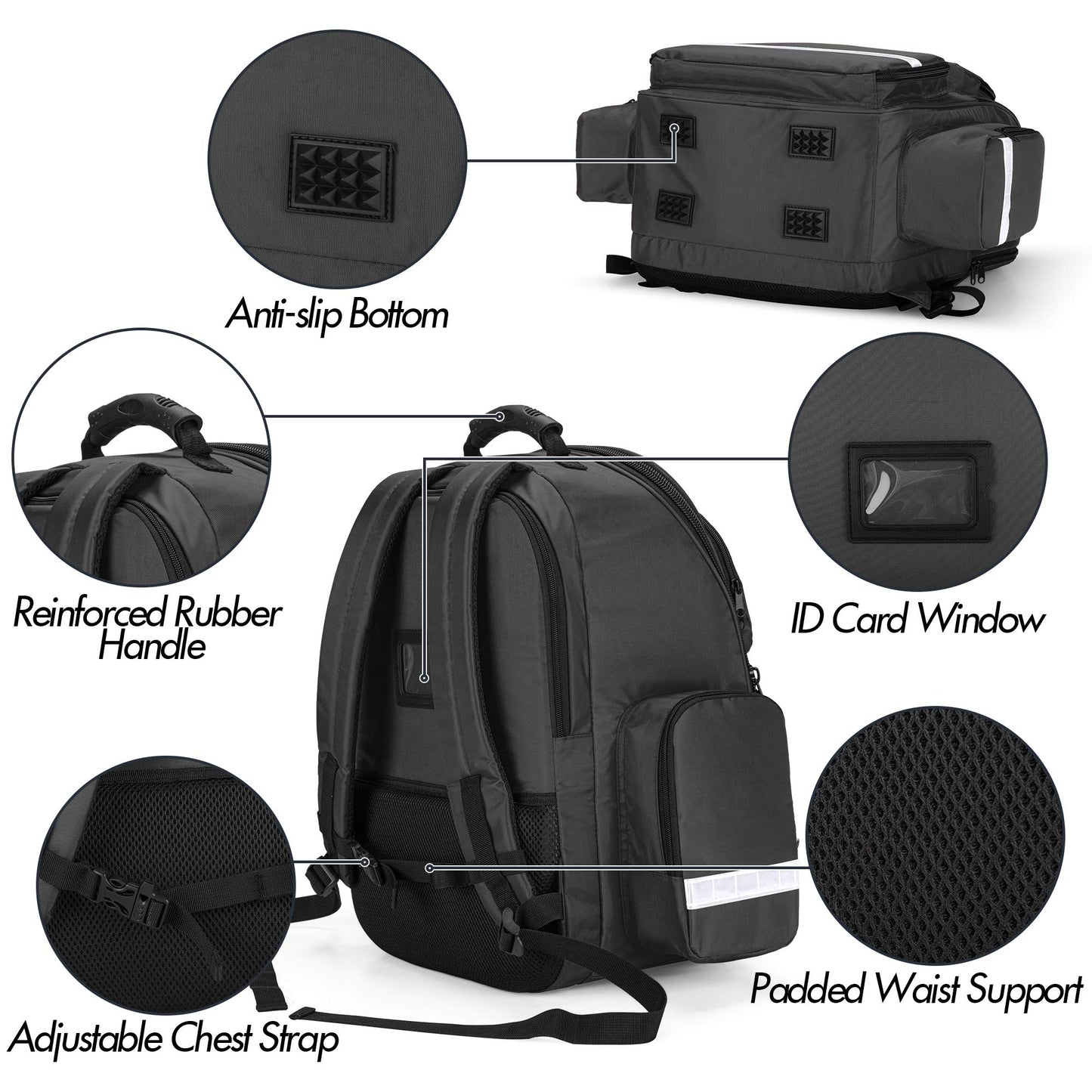 Trunab Large First Responder Bag Trauma Backpack Empty, Emergency Medical Bags Storage Jump Bag Pack for EMT, EMS, Police, Firefighters, Black (Patented Design)