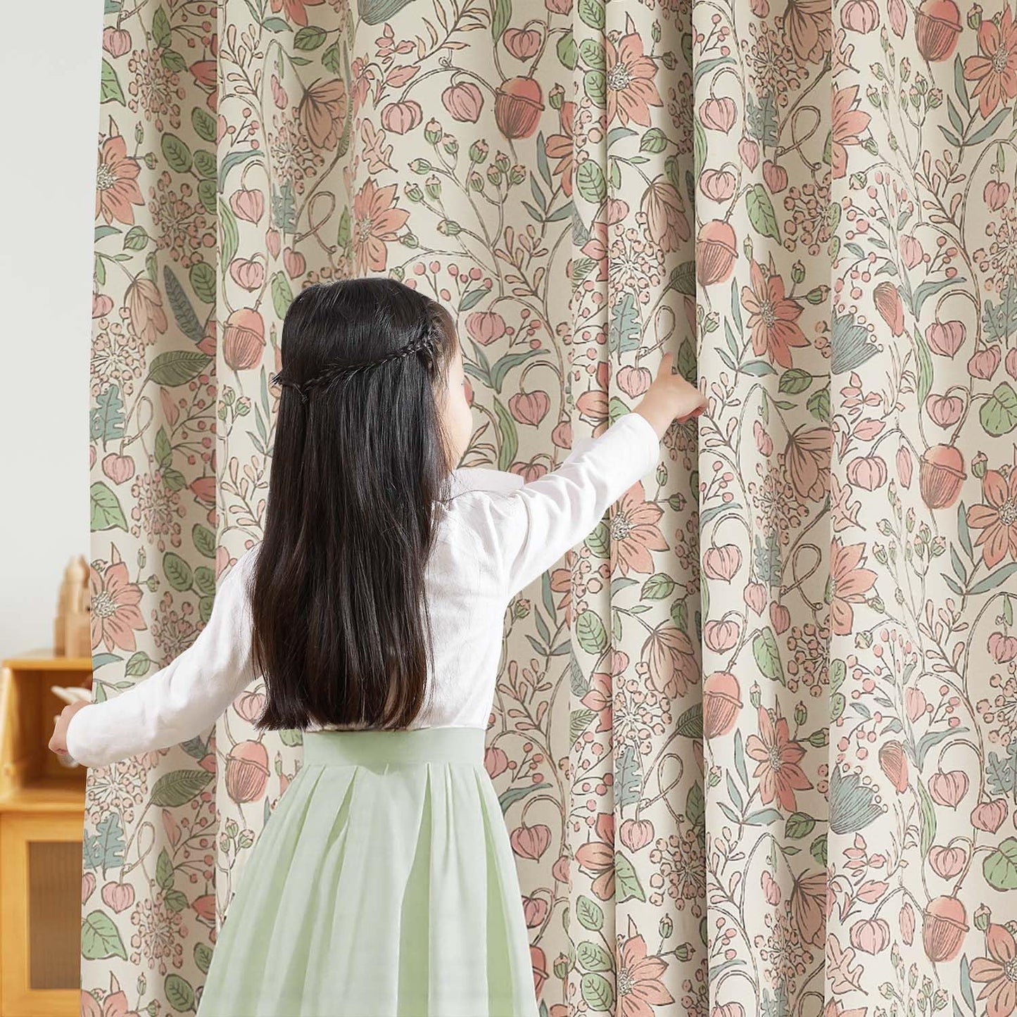 jinchan Nursery Curtains 95% Blackout Pink Floral Curtains for Girls Room 84 Inch Length Farmhouse Drapes for Bedroom Living Room Darkening Window Treatment Grommet Top Set of 2 Panels