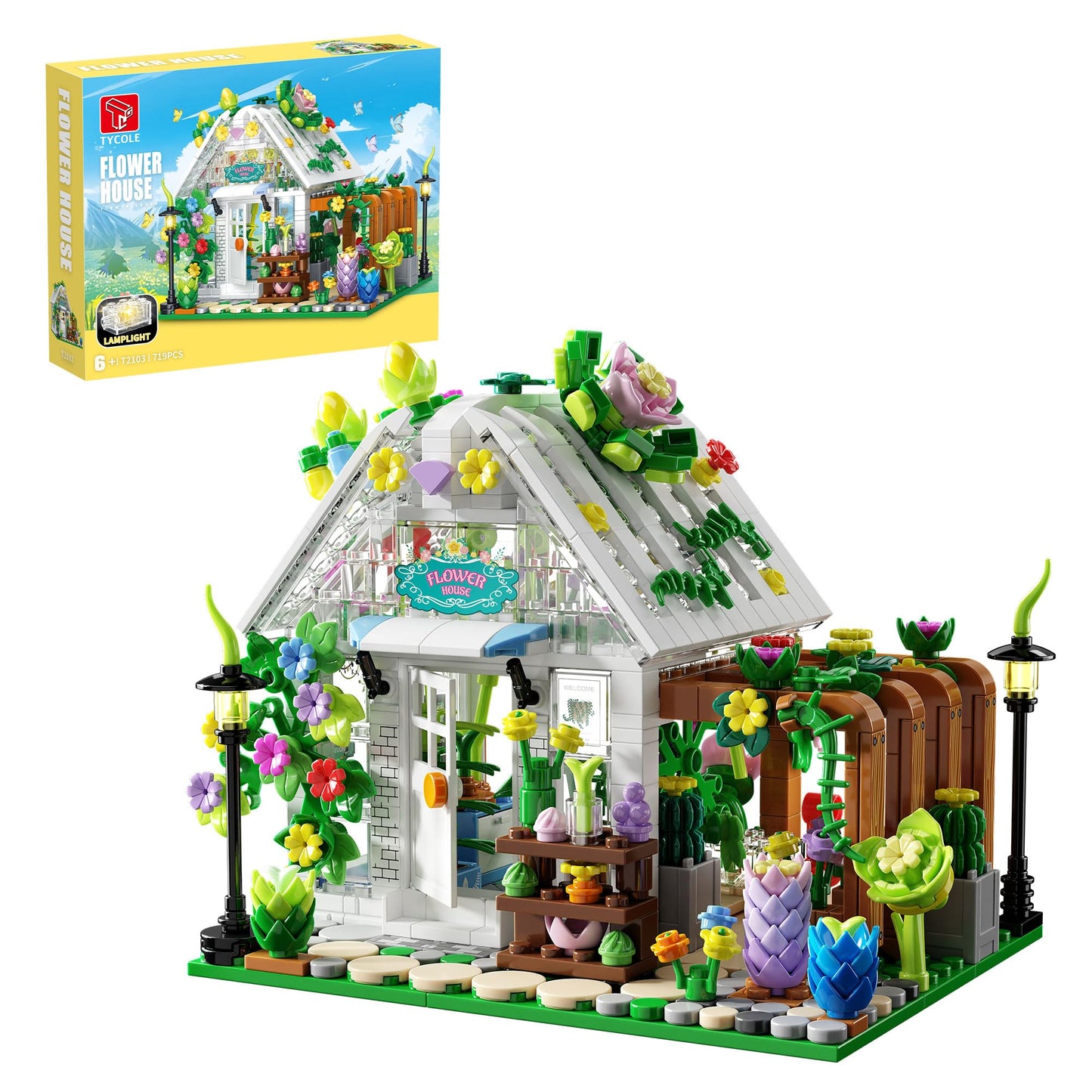 TYCOLE Flower House Building Set with Lights,Garden House Building Toy Kits,Creative Greenhouse Building Playset,Christmas Birthday Gift for Adults or Girls 8-12 Years(719PCS)