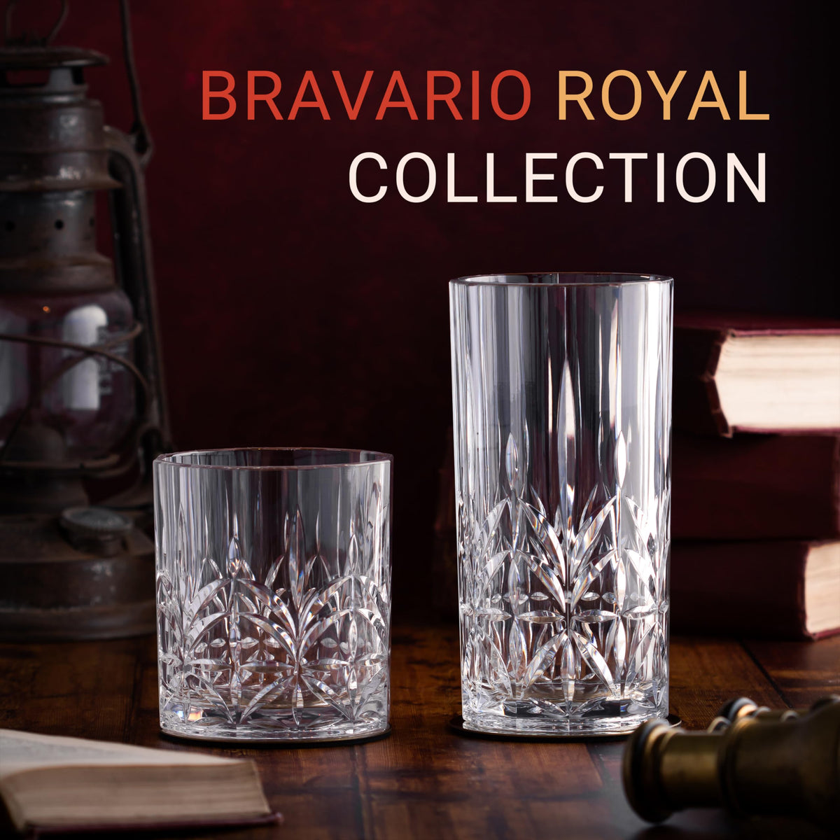 Bravario Plastic Drinking Glasses Set of 6, Unbreakable Whiskey Glass Cups Set, BPA-Free Tritan Glassware, Shatterproof Plastic Glasses, Water Glass, Dishwasher-Safe, 13 oz Highball Tumblers