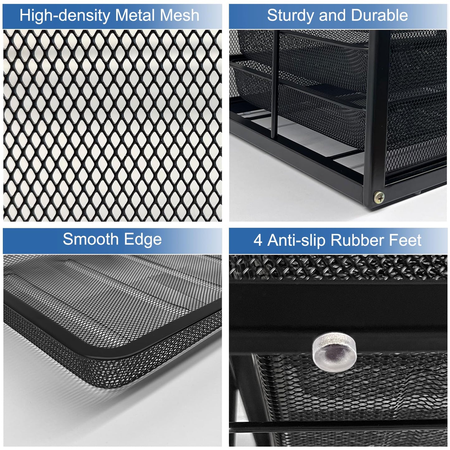 Natwind Mesh Desk Organizer with 4 Tier Sliding Drawers, Paper Sorter, Multi-Functional Home Office Supplies Storage Tray for Letters, Documents, Books, Mail, Files, Arts & Crafts Supplies - Black