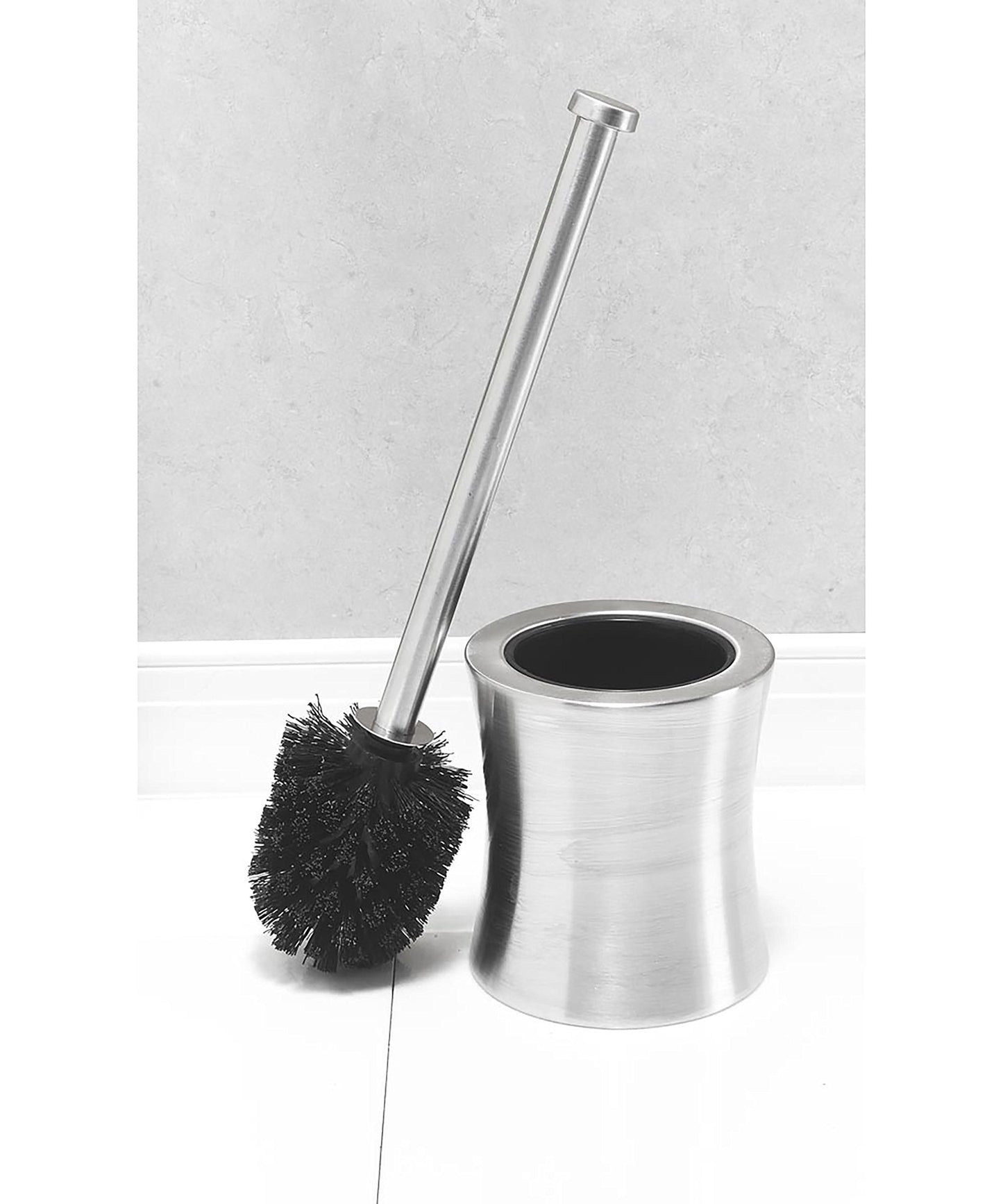 Bath Bliss Hour Glass Shaped Stainless Steel Holder Toilet Brush, Silver