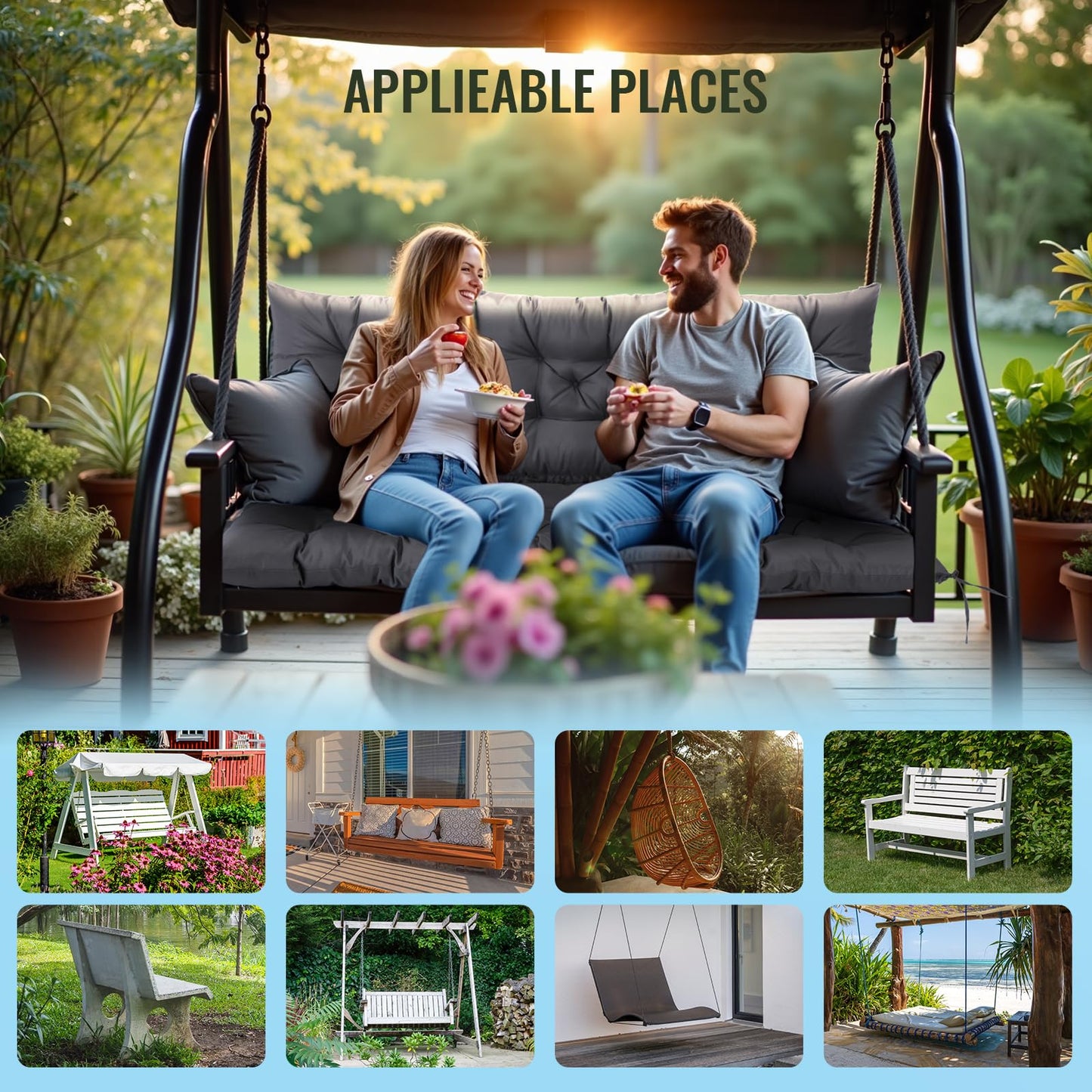 3 Seat Cushion for Outdoor Swing - 60x40 inches, 4" Thick Porch Swing Cushions with Ties and Storage Bag, Soft Bench Replacement Cushions for Patio, Outdoor, Backyard and Garden (Dark Gray)