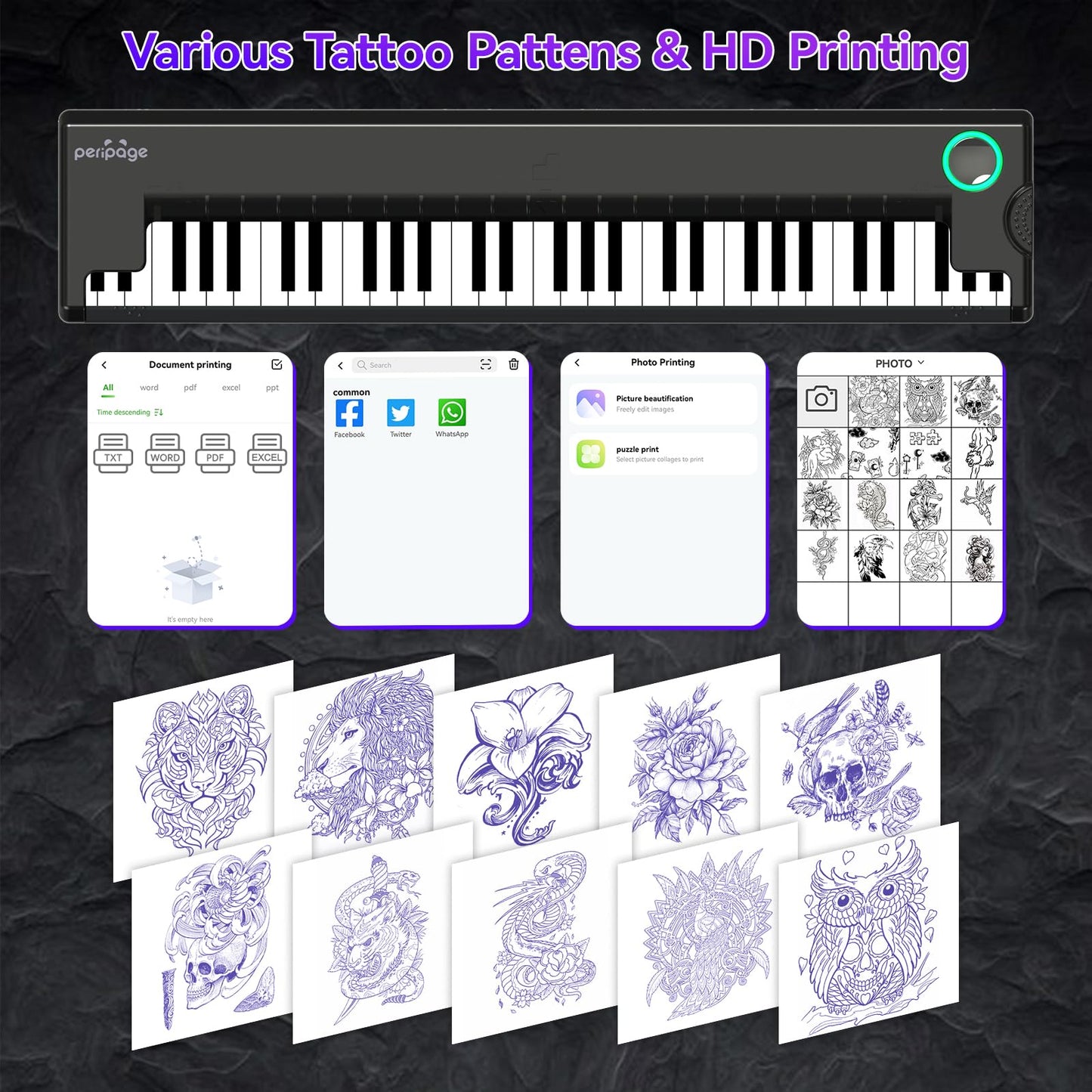 Tattoo Thermal Printer,Bluetooth Tattoo Stencil Machine, Portable Tattoo Transfer Printer Compatible with Phone, iPad & PC, Suitable for Tattoo Enthusiasts
