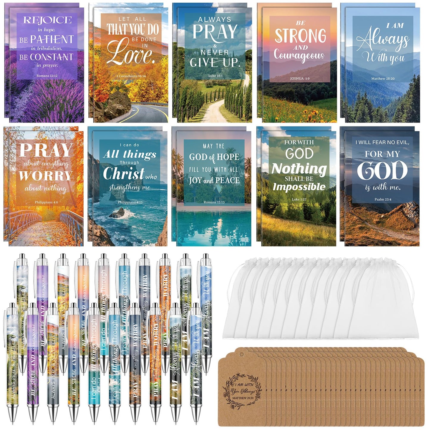 80 Pcs /20 Set Christian Gift Set Bible Verse Notebooks with Scripture Pens Religious Prayer Bookmarks Church Journals Notepads for Sunday School Chriistmas Party Favor