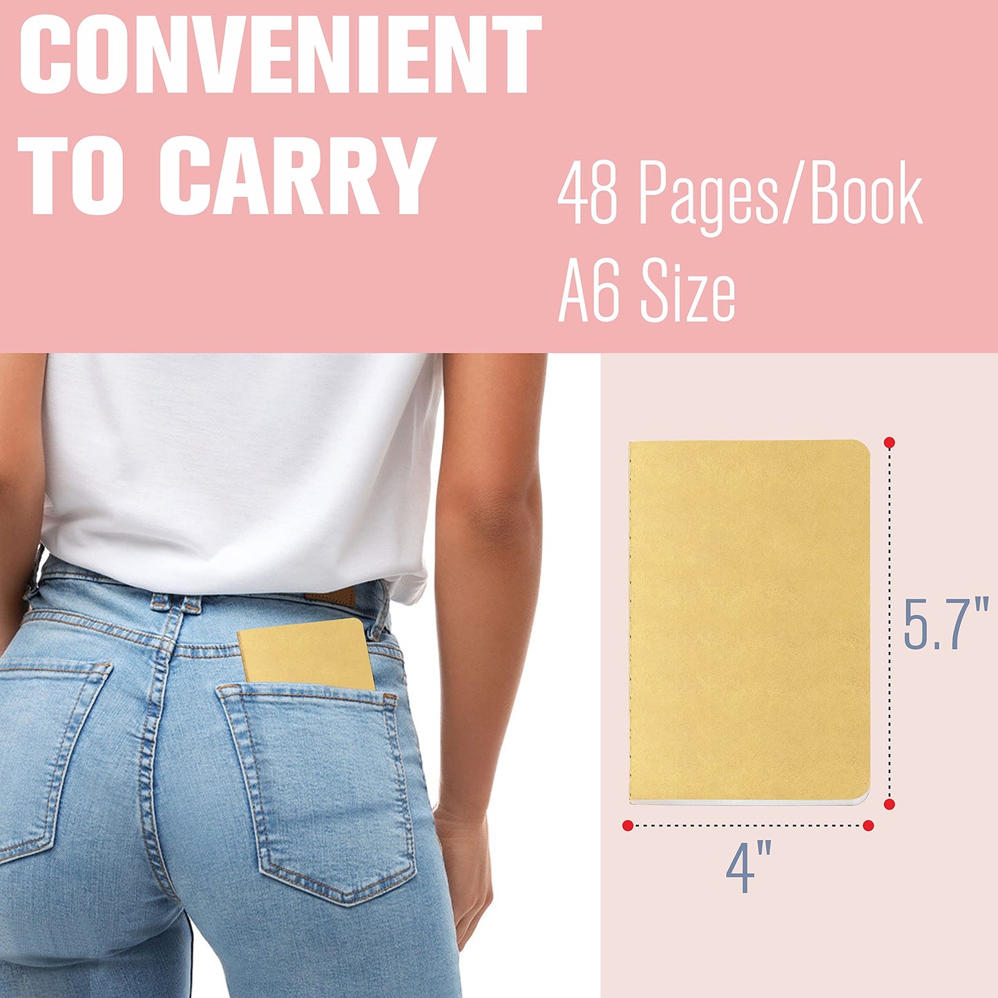 48 Pack Unlined Kraft Notebooks, Soft Cover Sewn Diary Memo Pad for Travelers, Students and Doodlers, (48 Pages, 4” x 5.7”)