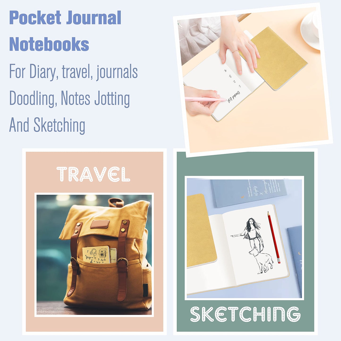 48 Pack Unlined Kraft Notebooks, Soft Cover Sewn Diary Memo Pad for Travelers, Students and Doodlers, (48 Pages, 4” x 5.7”)