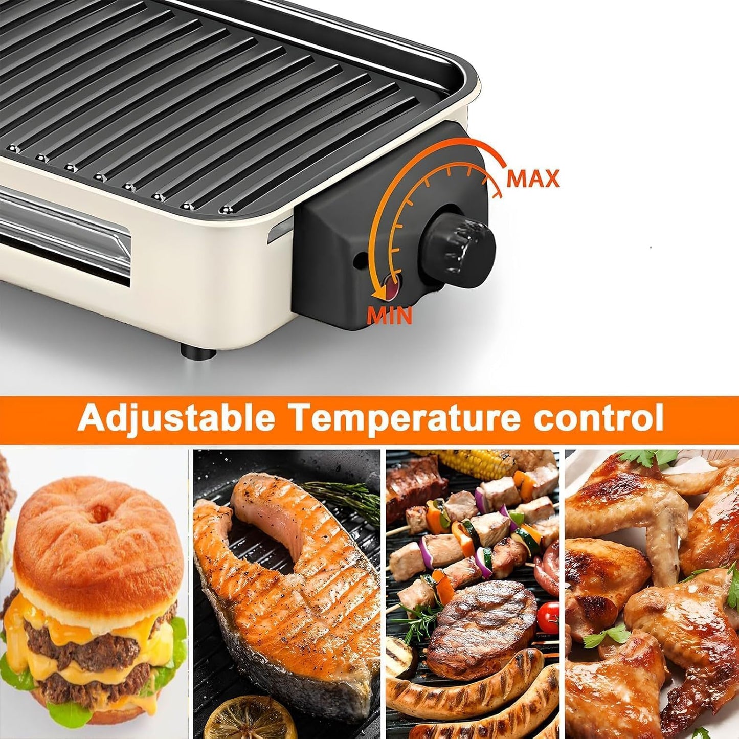 Multifunction Electric Barbecue, 1500W Electric Smokeless Barbecue Grill with Grill Net & 3 Non-stick Cooking Plate, Skewers Machine with Adjustable Temperature Control, Dishwasher Safe