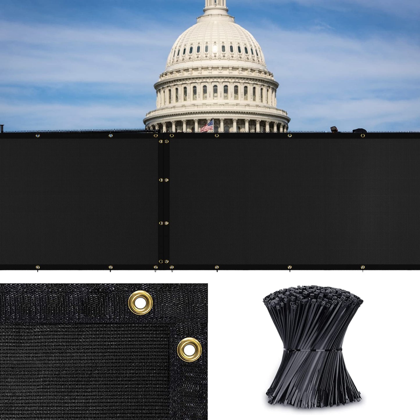 Balcony Privacy Screen, 5' x 25' Fence Screen for Privacy Windscreen, Deck Privacy Fence Porch Covering Patio Screen Fence, Cable Ties Included, Black