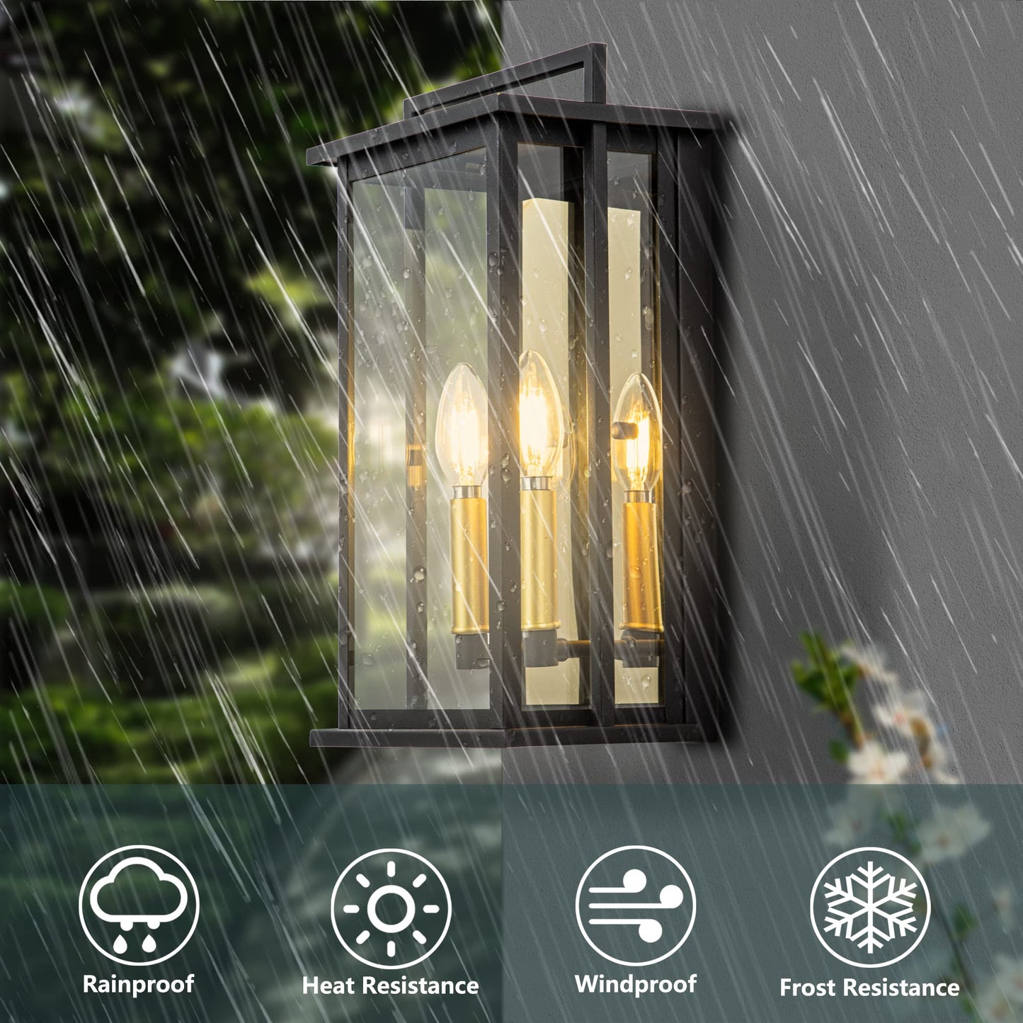 OUPAVOCS Outdoor Wall Lights with Clear Glass, Black Exterior Porch Lights Wall Mount, Outdoor Wall Sconce with Gold Candelabra Interior, Wall Lantern, Patio Light Fixture for House, Entryway, Garage