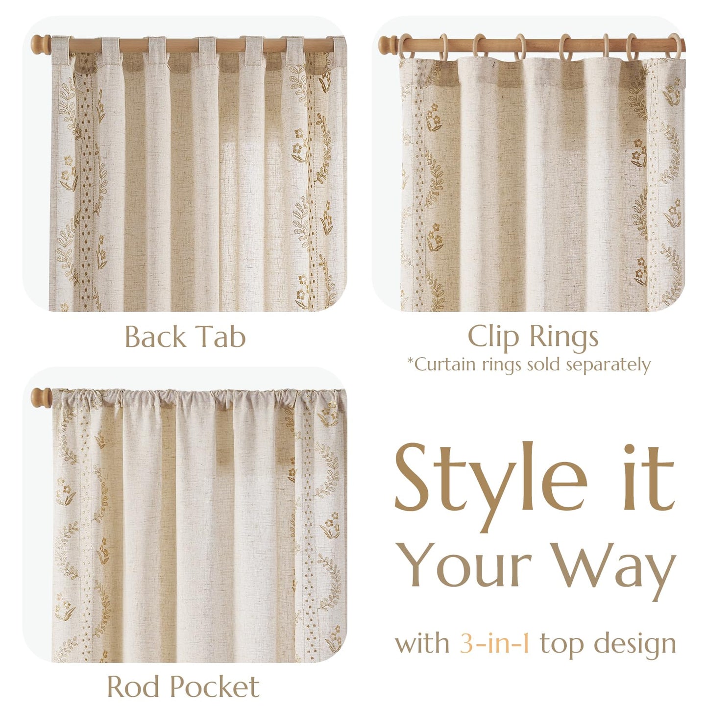 JINCHAN Linen Curtains for Bedroom Floral Curtains 84 Inch Length Linen Blend Beige Embroidered Drapes Farmhouse Flower Patterned Drapes for Living Room Window Treatments Set 2 Panels