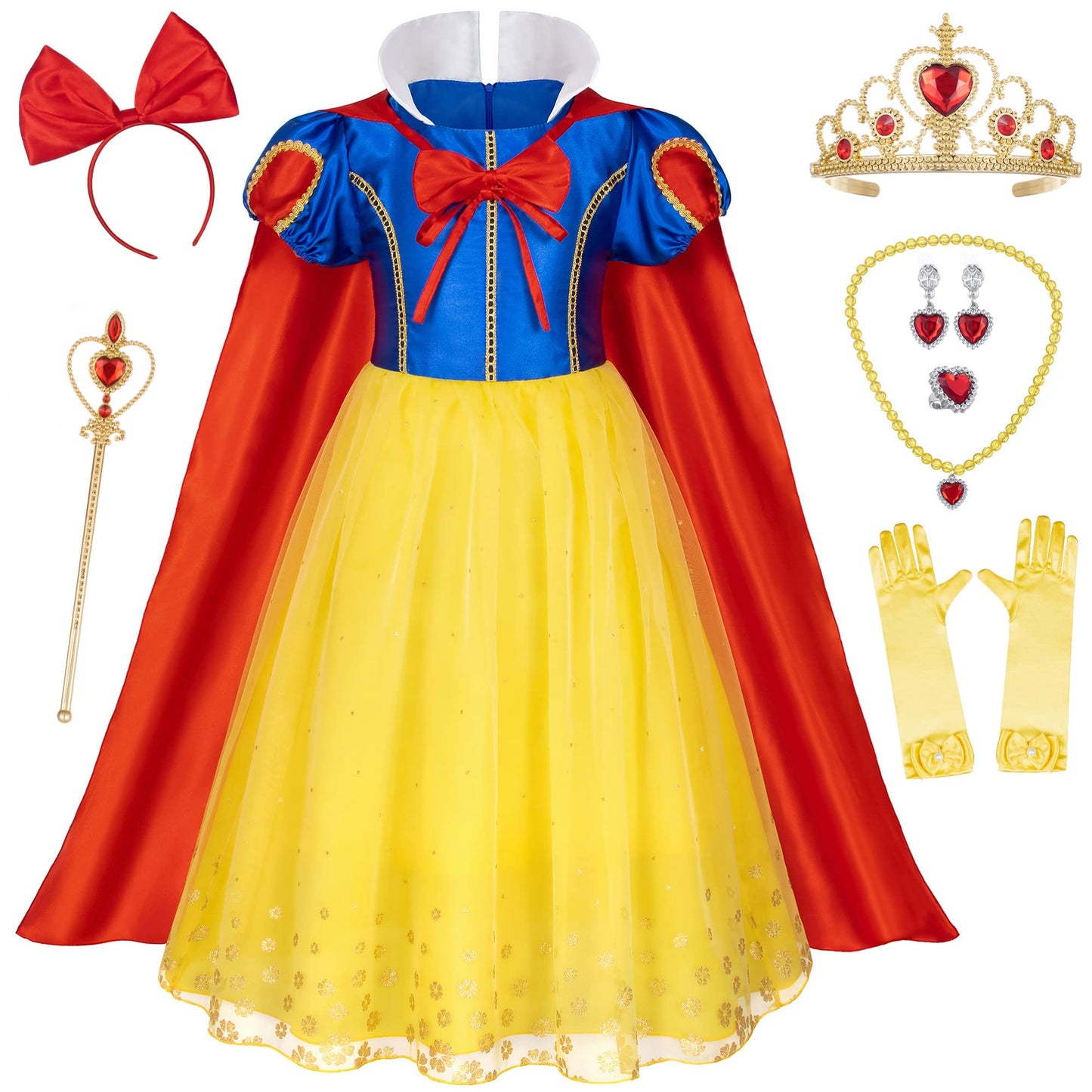 Princess Snow White Dress Costume for Toddler Girls Birthday Halloween Cosplay Party with Accessories 6-7 Years