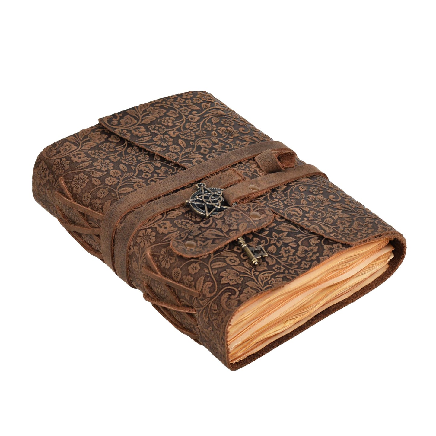 LEATHER VILLAGE Handmade Leather Bound Journal for Women- Brown | 7"X5" (A7) Medium | 260 Pages Blank of Vintage Paper Writing, Sketchbook, Notebook