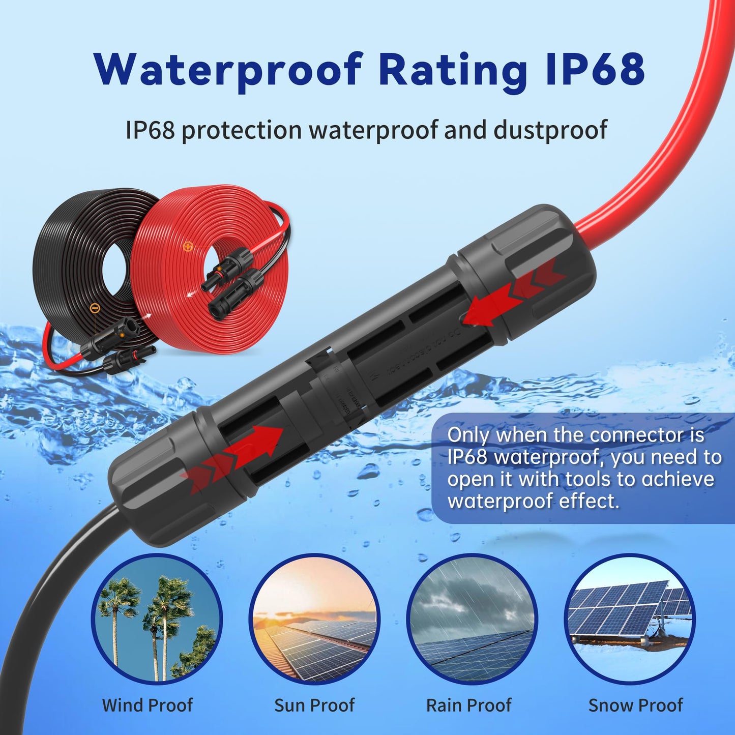 SJZSUNRUN 10 Gauge Wire Solar Extension Cable (30FT Black & Red) With 2 Pairs Connectors for PV Panels, Outdoor Automotive, Marine