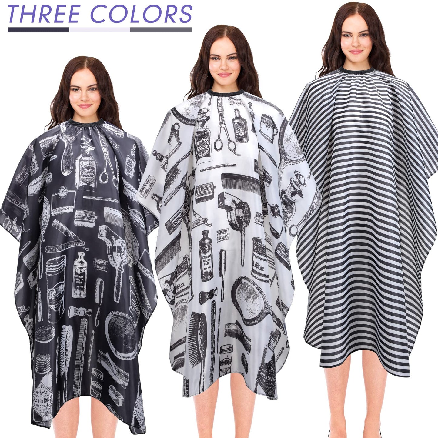 JenPen 6 Pcs Waterproof Hair Styling Cape Salon Barber Cape for Stylist Hairdresser Haircuting Adjustable, 47" x 59"(White Black Floral Print)
