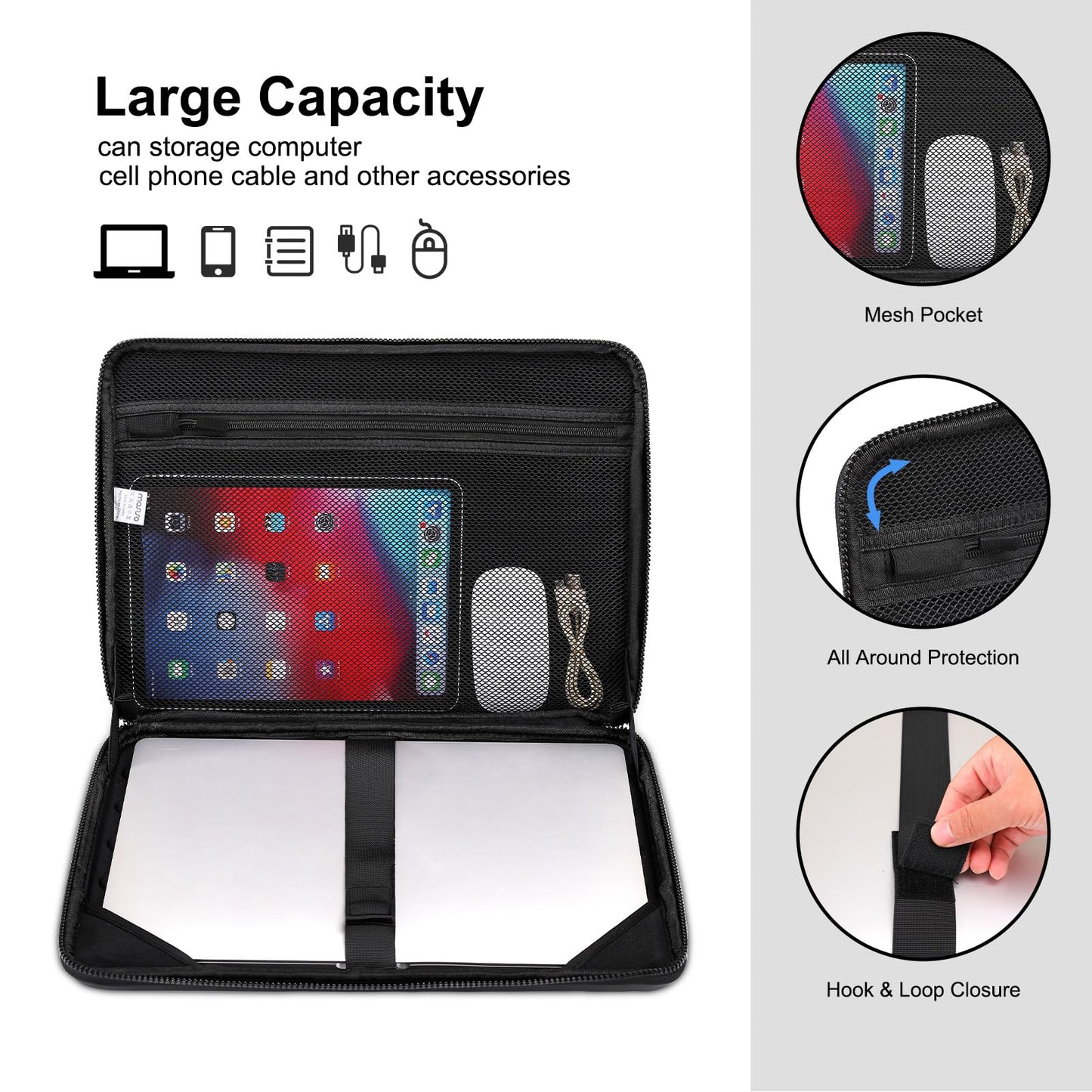 MOSISO Hard Shell Laptop Sleeve Shoulder Bag, 15.6 inch Computer Bag Compatible with MacBook, HP, Dell, Lenovo, Asus, Notebook, 16 inch Symmetric Geometric Waterproof EVA Carrying Case, Black
