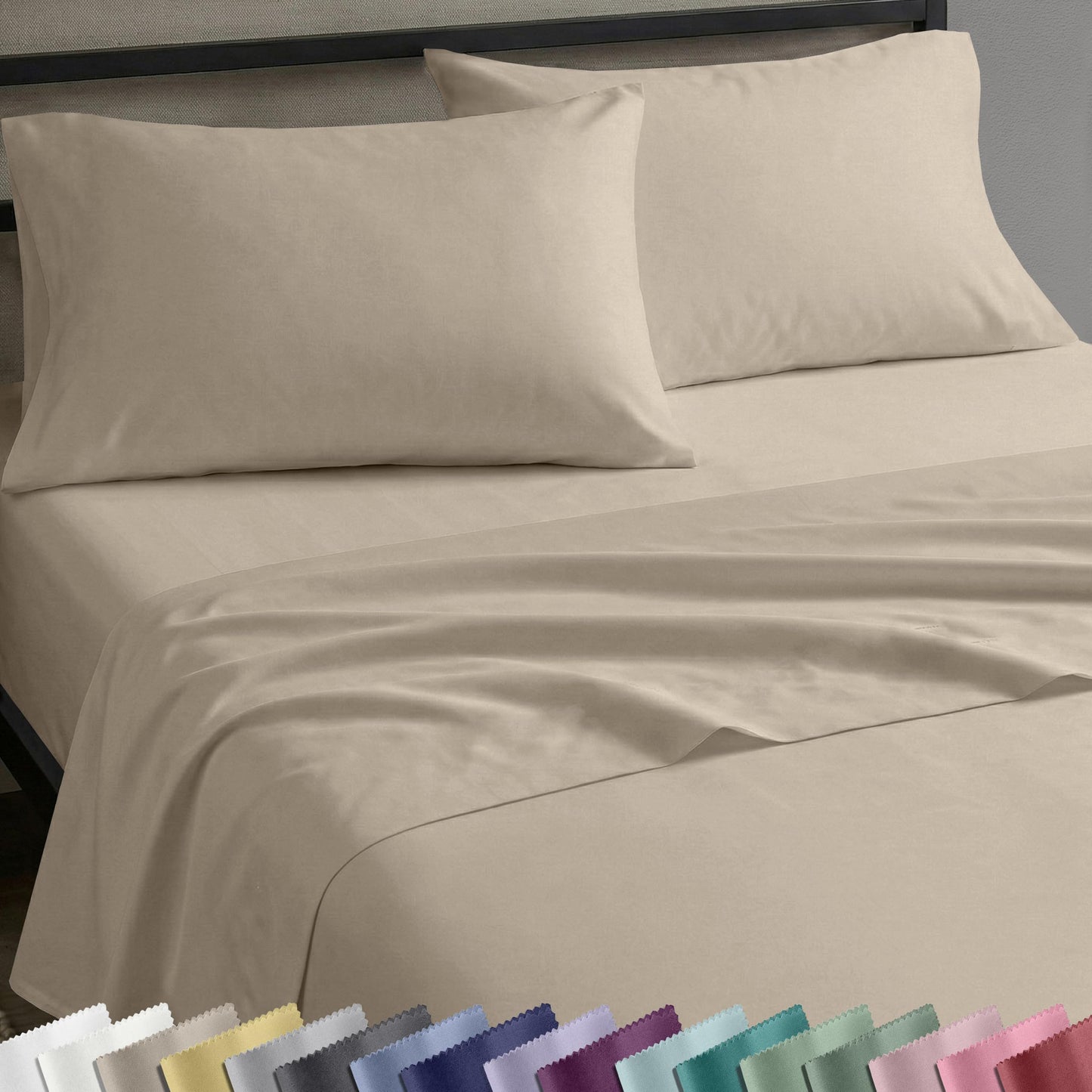 California Design Den Soft 100% Cotton Sheets King Size Bed Sheets Set with Deep Pockets, King Sheets Set with Sateen Weave, Cooling Sheets - Beige (Warm Taupe)