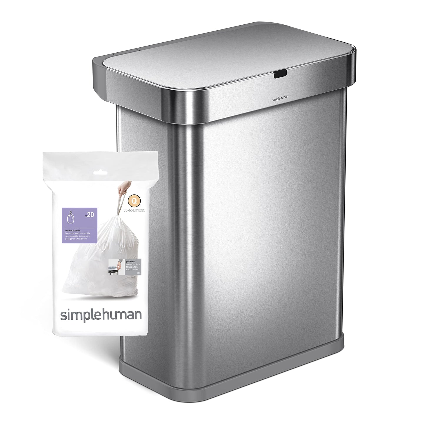 simplehuman Code Q 60 Count, Dispenser Pack Custom Fit Liners, Drawstring Trash Bags, 50-65L / 13-17 Gallons, White