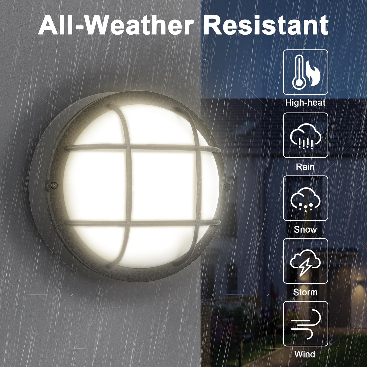 8" Nautical Bulkhead Light,Black Round LED Sauna Light Fixture, 8" Nautical Bulkhead Outdoor Lights LED 3000K,1500LM,15W