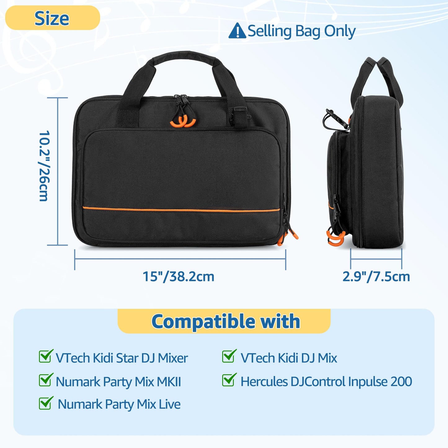Rexmica Padded Carrying Bag Compatible with VTech Kidi Star DJ Mixer/Kidi DJ Mix, Small DJ Mixer Storage Bag with Accessory Pockets for Cable, User Guide, Batteries or Other Accessories, Black