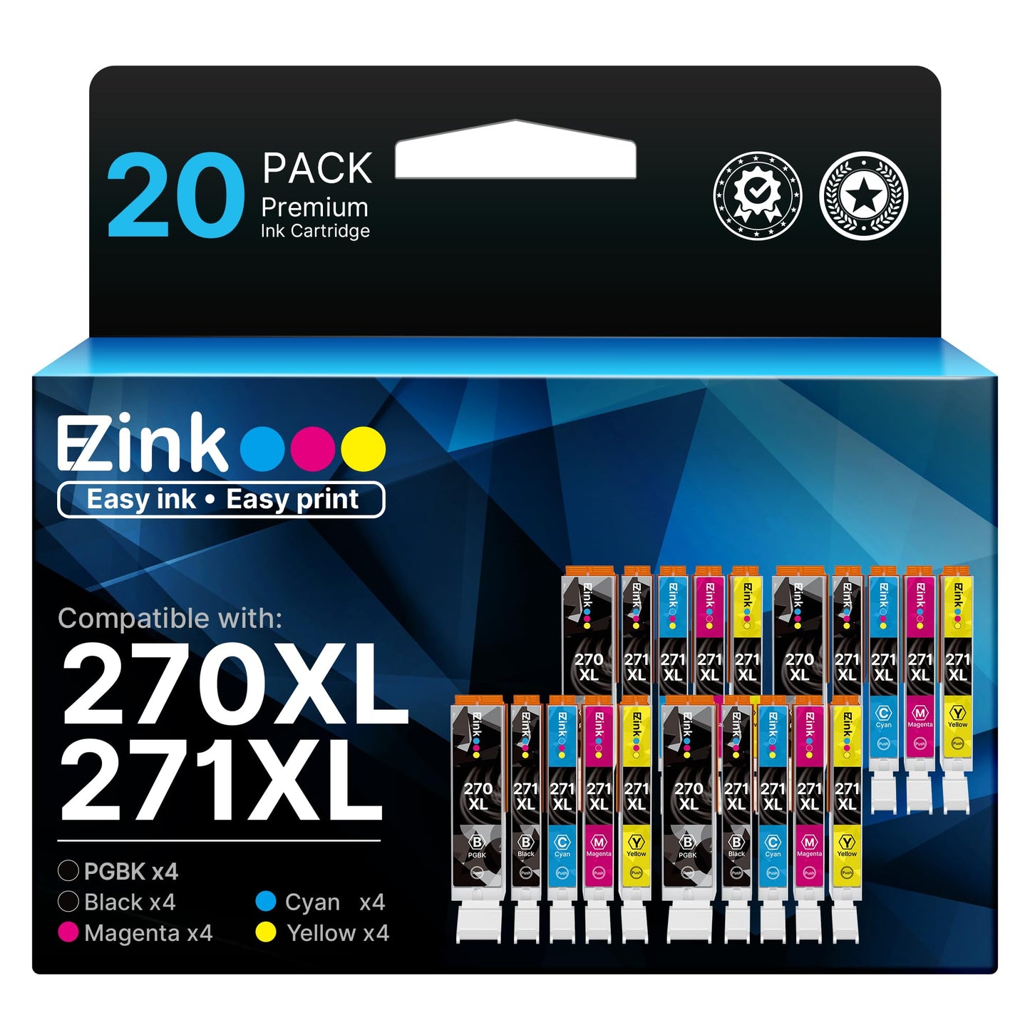 20 Pack E-Z Ink (TM Compatible Ink Cartridge Replacement for Canon PGI-270XL CLI-271XL PGI270 XL CLI271 XL Compatible with MG5720 TS6020 TS9020 (4 Large Black,4 Small Black,4 Cyan,4 Magenta,4 Yellow)