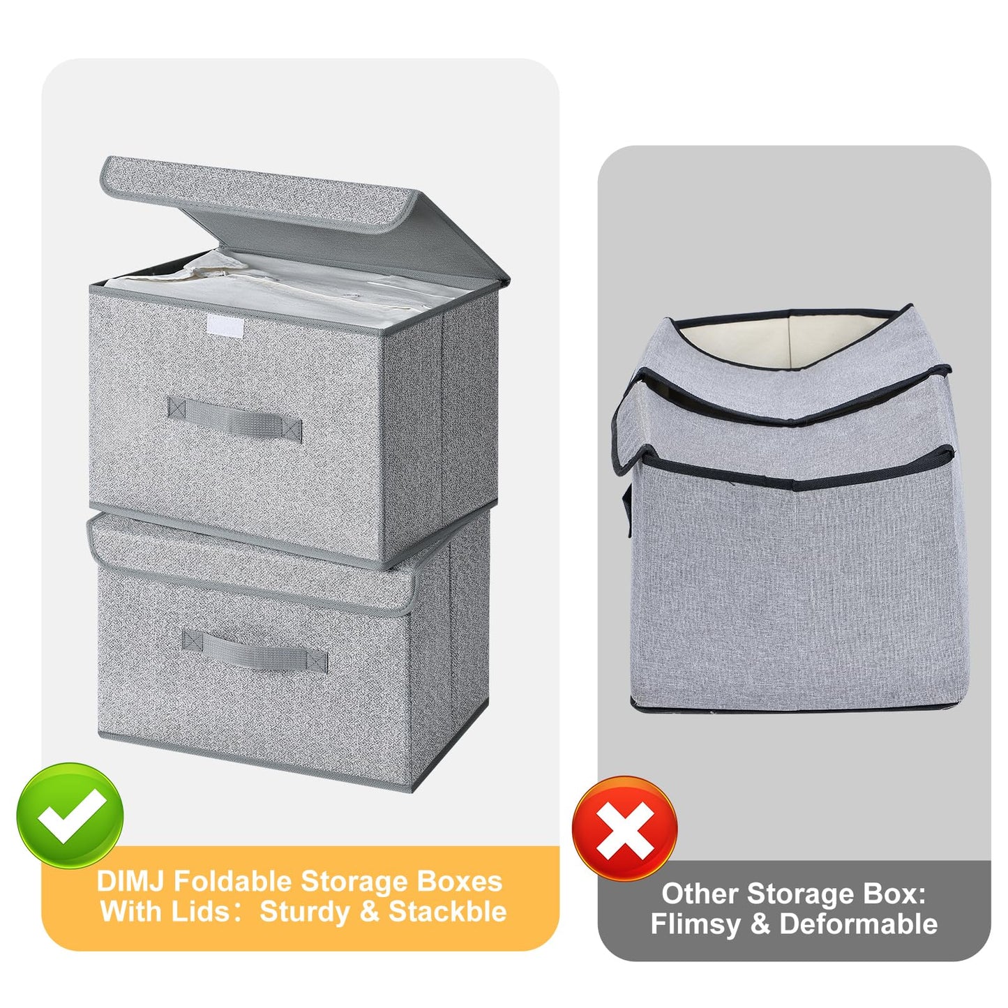 DIMJ Foldable Storage Box, 4 Pack Stackable Storage Bin Storage Box Organizer Large Storage Box with Lids and Handles Closet Organizers and Storage for Bedroom,Clothes Books (Ant Grey)