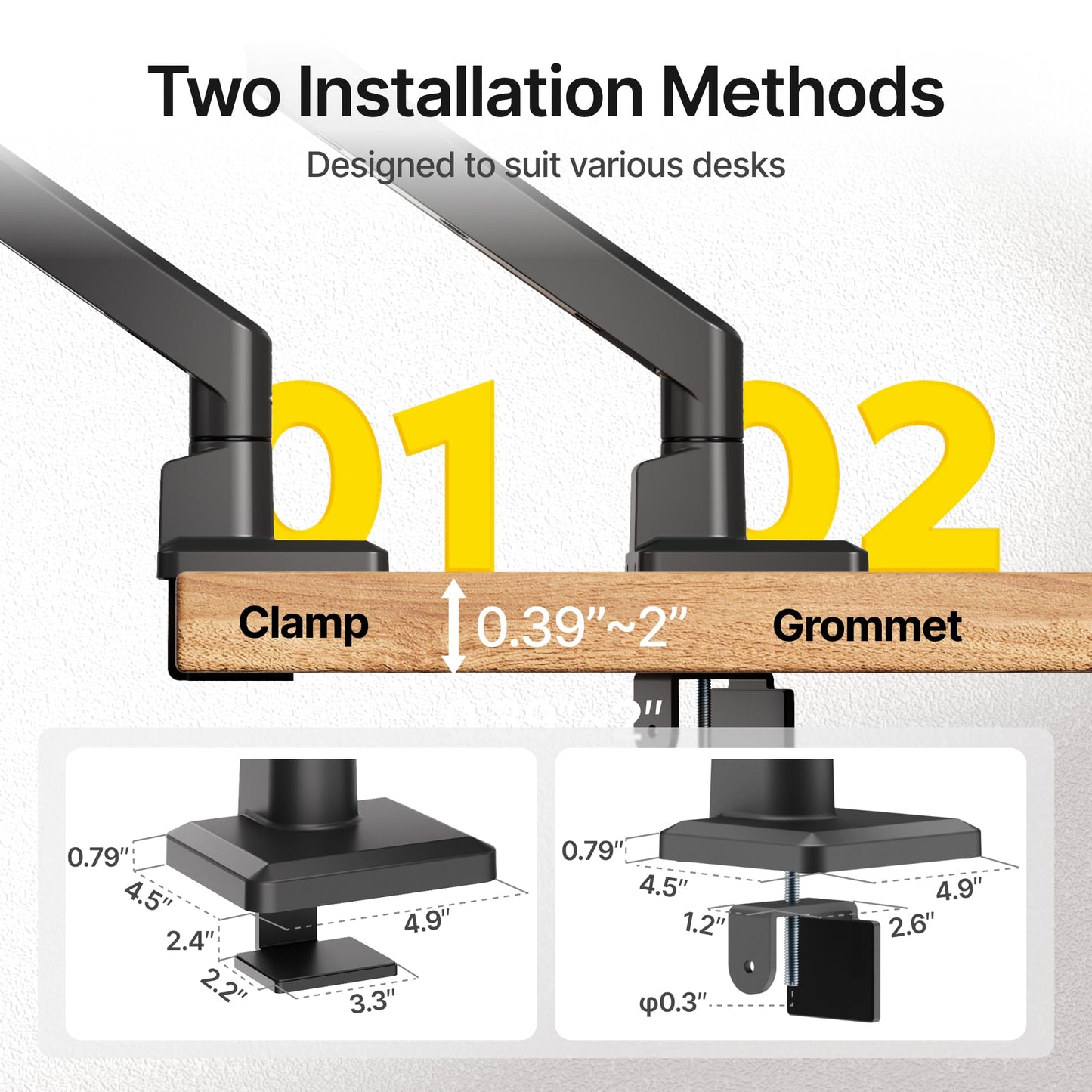 monTEK Single Monitor Arm for Max 45 Inch Ultrawide Screens Adjustable Monitor Desk Mount Holds 35 Lbs Cable Management with Clamp/Grommet Desk Mount, VESA 75/100mm, MA1007BK