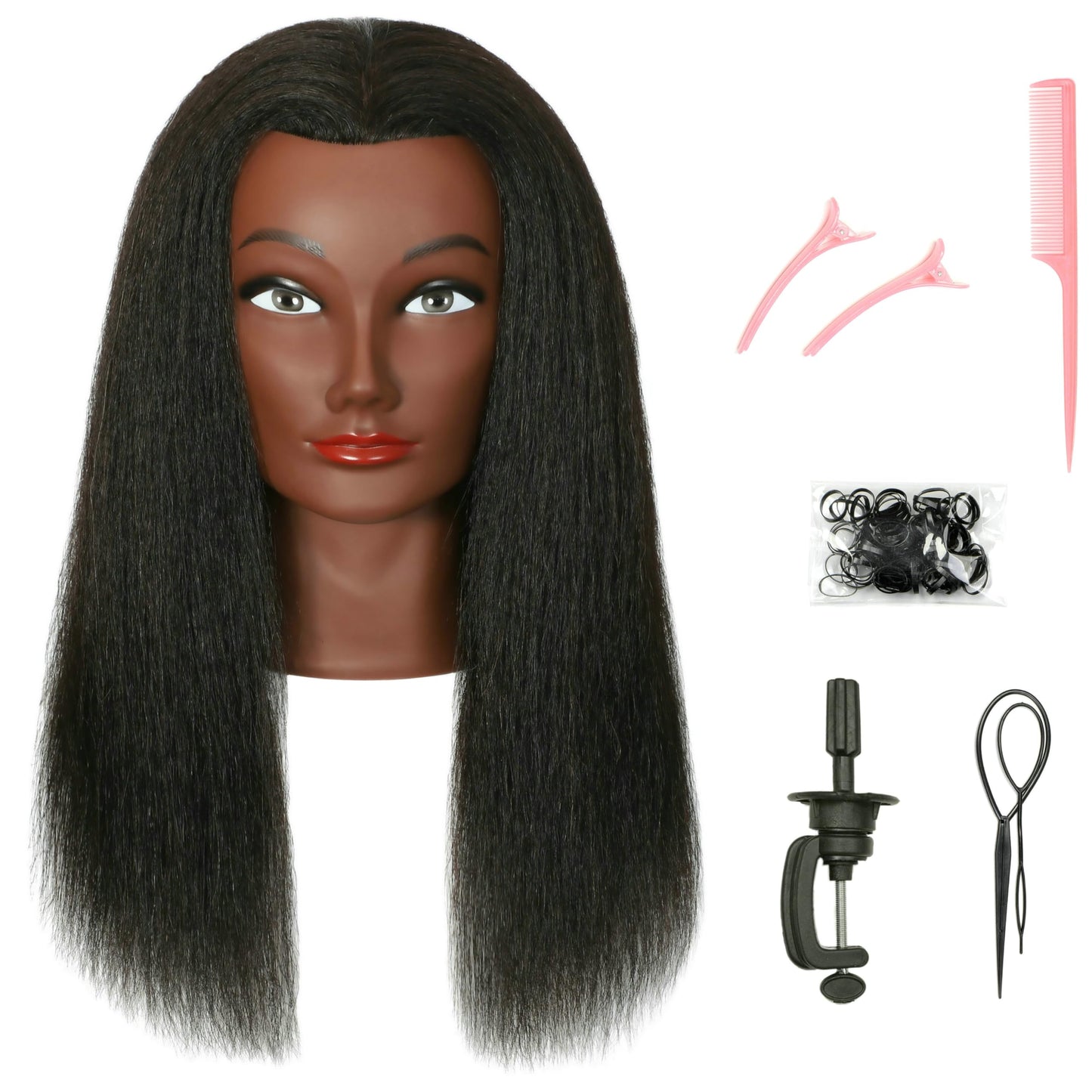 FUTAI Real 100% Human Hair Mannequin Head with Table Clamp Stand for Hairdresser Practice Manikin Cosmetology Doll Training Head Braiding Styling Curling Cutting Updos Display