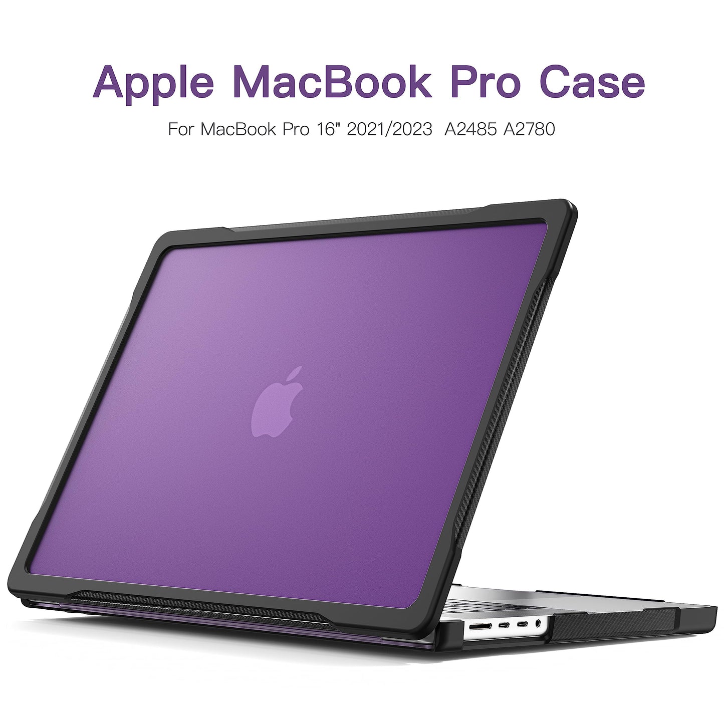 Batianda Ultimate Protection Case for New MacBook Pro 16 inch Model A2780 (M2 M1 Pro/Max Chip) 2023 2021 Release Matte Carbon Fiber Edges Shockproof with Keyboard Cover and Screen Protector,Purple