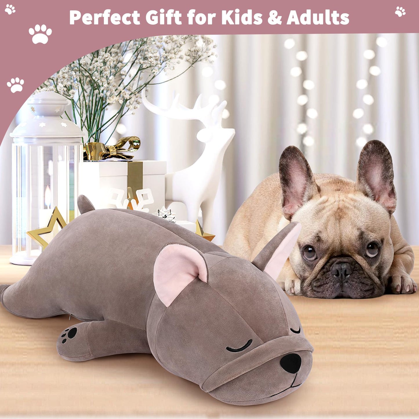 Auspicious Beginning 30'' Giant French Bulldog Plush Stuffed Animal - Large Sleeping Dog Plush Pillow, Plushie Toy for Birthday Gifts, Kids, Girls, Boys