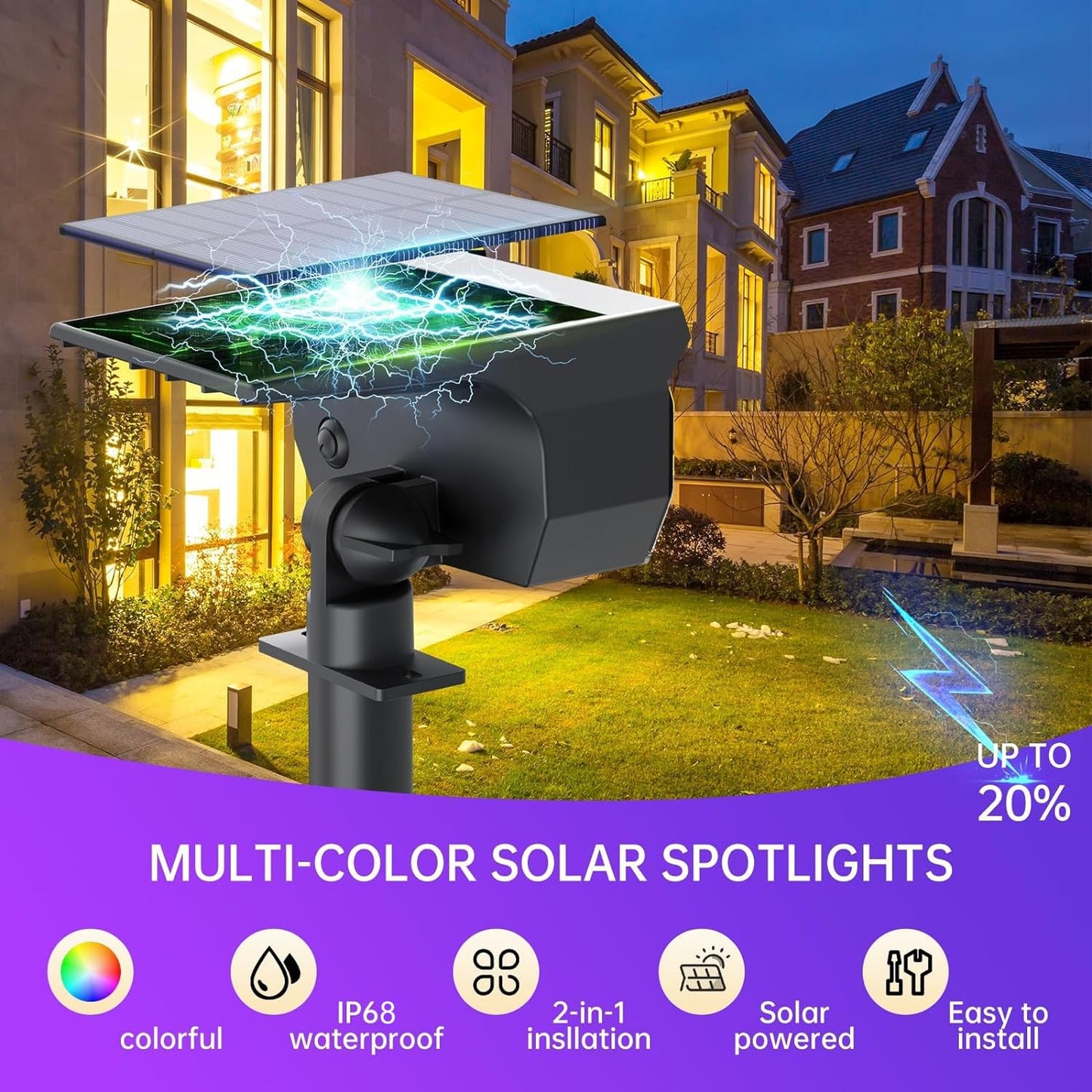 Xmart Solar Garden Lights Outdoor Waterproof IP68 RGB Color Changing 7 Lighting Modes Solar Landscape Spotlight Powered Yard Spot Driveway Auto ON/Off Solar Light for Christmas Outside Walkway（2 Pack）