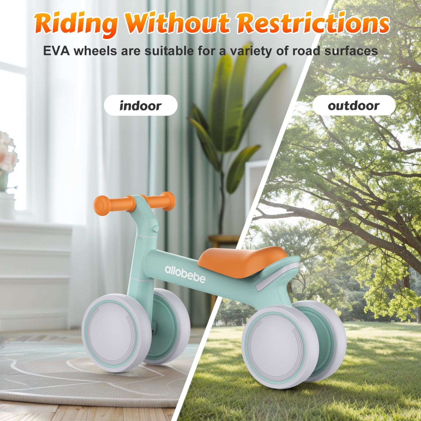allobebe Baby Balance Bike for 1 Year Old, Toddler Bike for 12-36 Months, 4 Silence Wheels & Soft Seat, Toddler Bicycle Toy, 1 Year Old Girl Birthday Gift