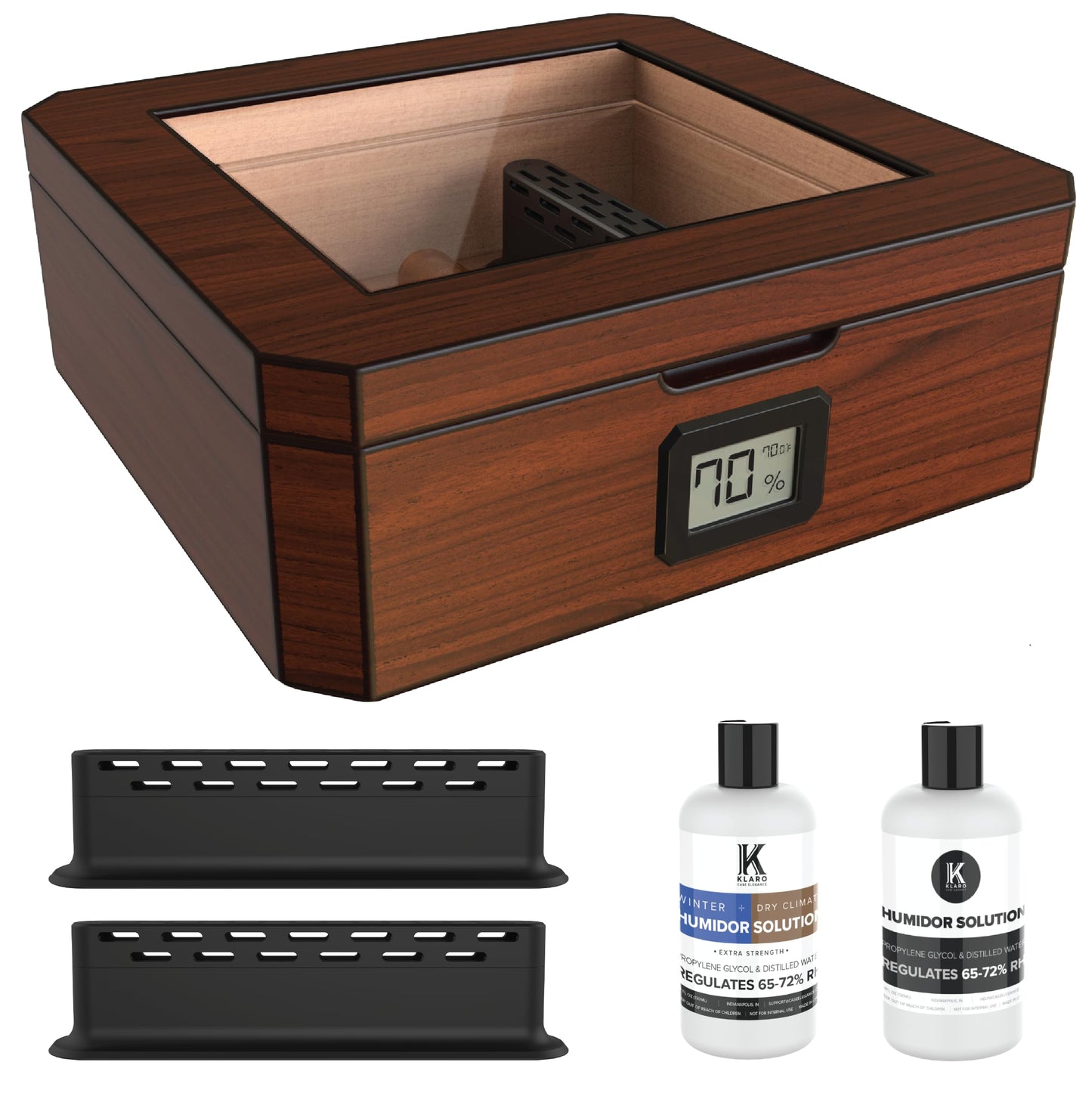 MAG Desktop Humidor, Walnut Finish, Holds 20-30 Cigars, Glass Top with Magnetic Seal, Octagon Shape, Digital Hygrometer, Spanish Cedar, New Hydro Channel, Includes Humidor Solution