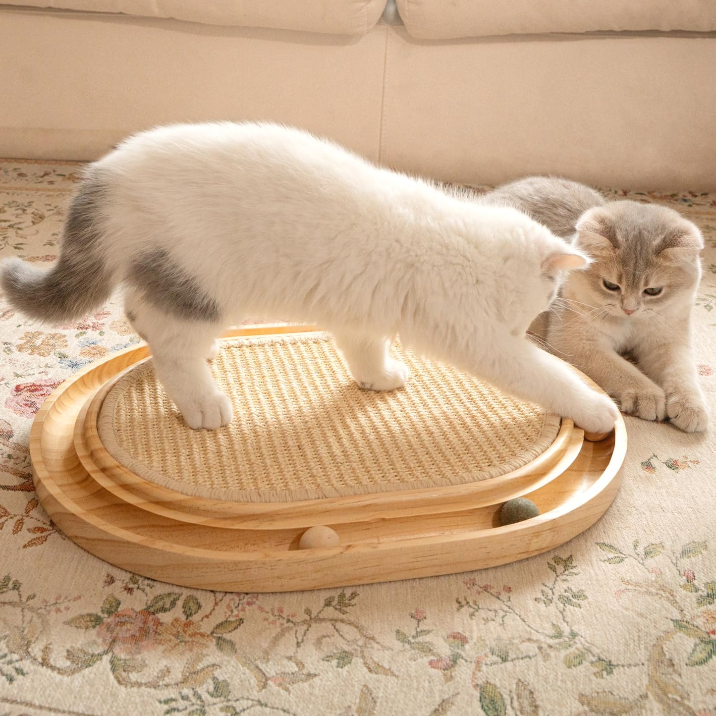 CHEERHOME PETS Sisal Cat Scratcher Toy with Ball Track Wooden Interactive Cat Toy for Indoor Cats Scratch Pad, Physical Exercise for Kitty and Medium Cat